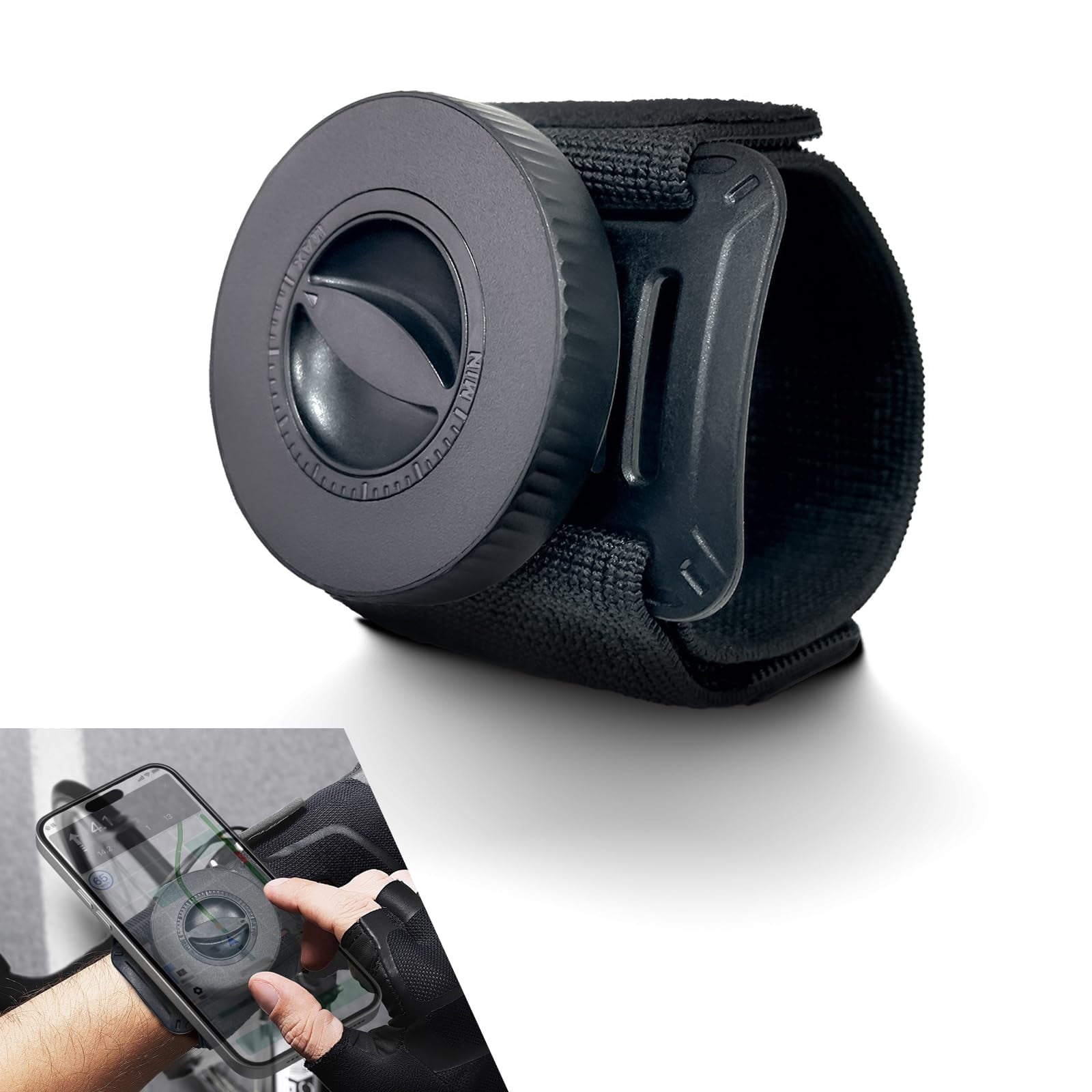 Magnetic Wristband Phone Holder for Running, Adjustable Sports Armband Cell Phone Holder, Hands-Free Phone Accessories Holder, for Biking Walking Selfies Videos Hiking Live Broadcast (Black)