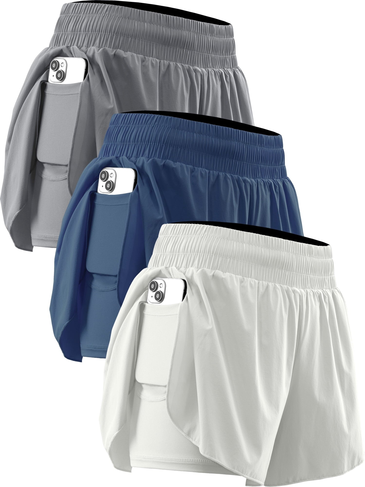 NELEUS Womens 2 in 1 Workout Yoga Shorts for Athletic Gym Running Casual Summer Short with Pocket,Navy Blue,US Size L