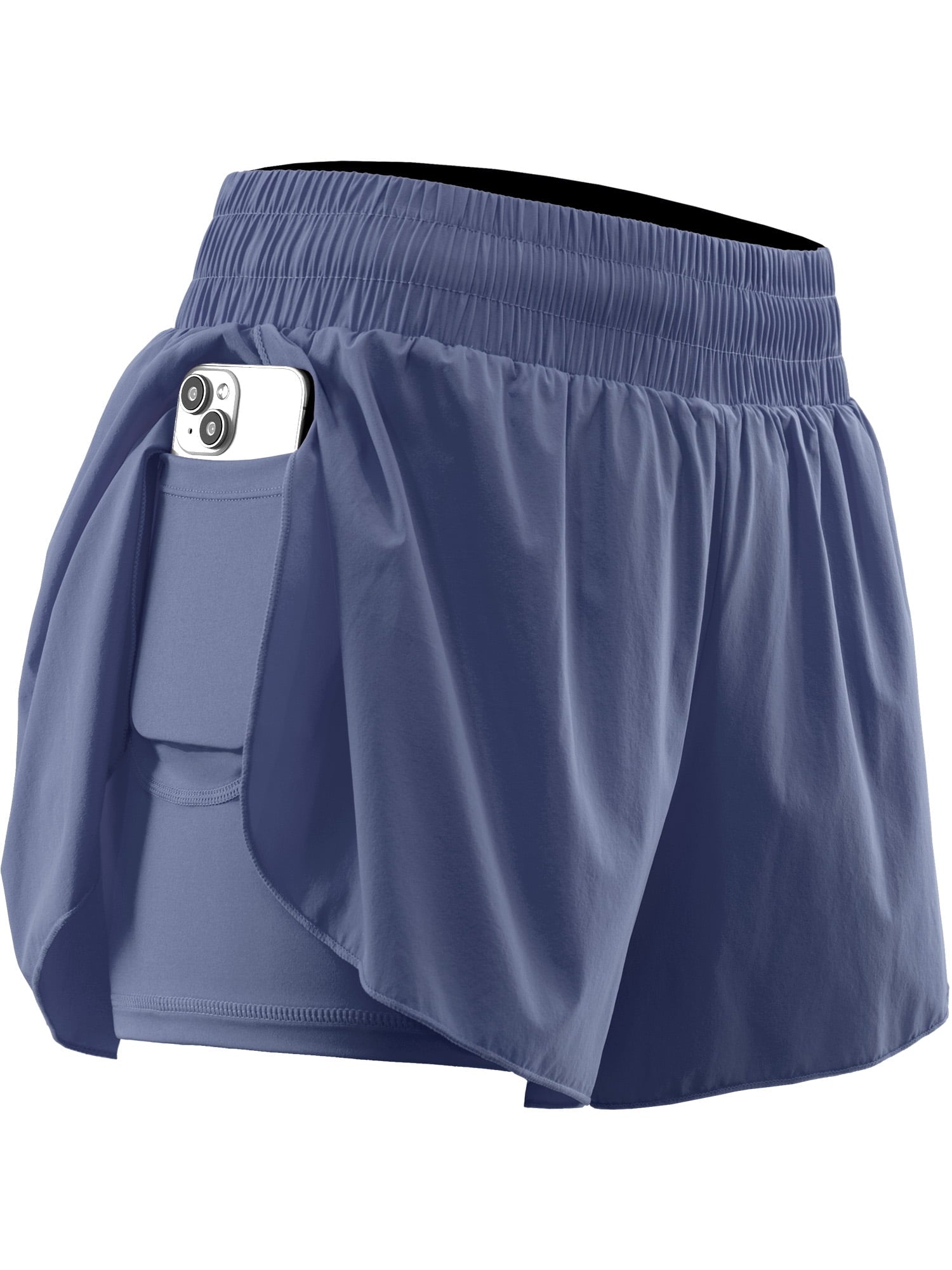 NELEUS Womens 2 in 1 Workout Yoga Shorts for Athletic Gym Running Casual Summer Short with Pocket,Navy Blue,US Size L