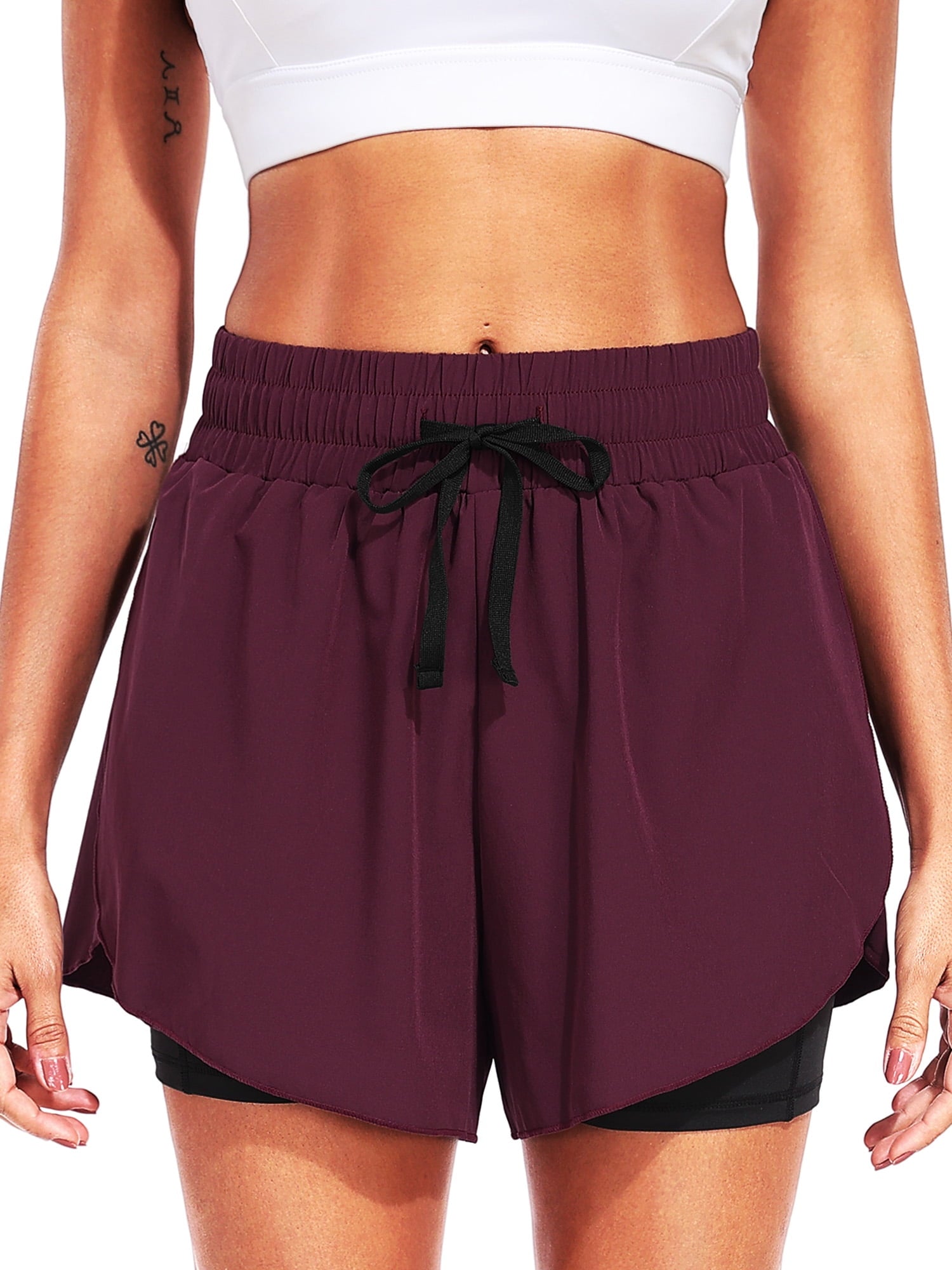 NELEUS Womens 2 in 1 Workout Yoga Shorts for Athletic Gym Running Casual Summer Short with Pocket,Navy Blue,US Size L