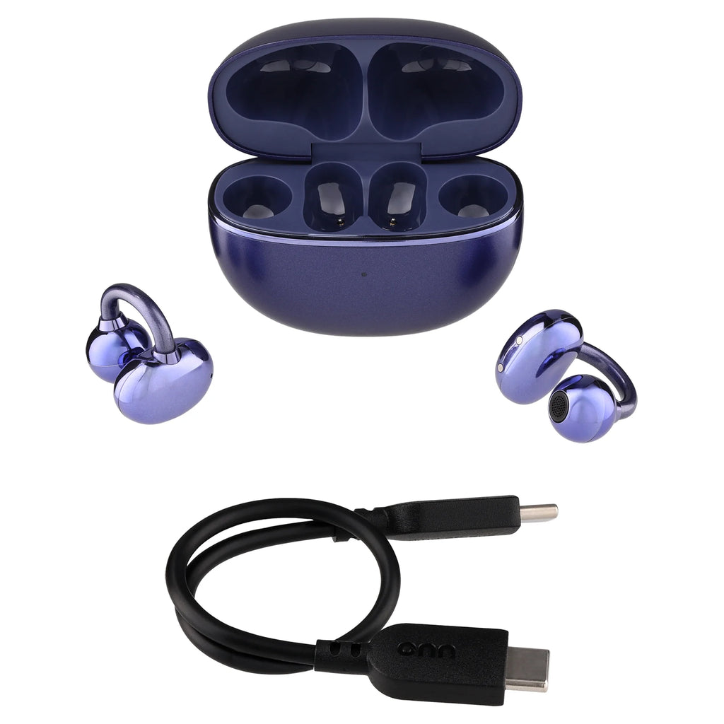 onn Nebulode Pro Open-Clip Wireless Earbuds, Blue
