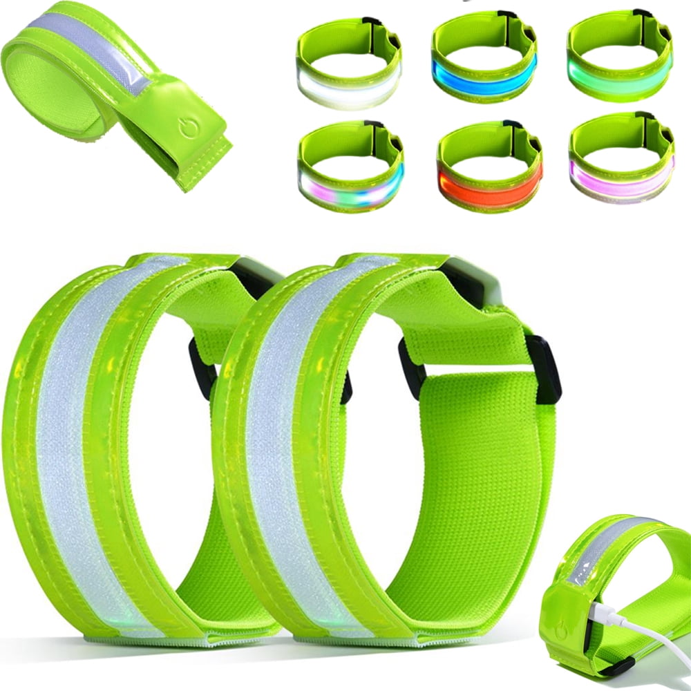 Rechargeable LED Armband 2-Pack, Running Lights for Runners, Light Up Arm Bands for Walking Running, Reflective Running Gear for Night Safety,6 Colors & 3 Modes & Adjustable Wristbands