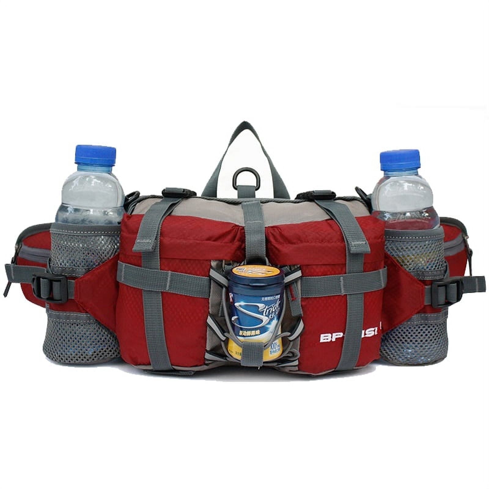 Running Bags Outdoor Fanny Pack Hiking Camping Biking Waterproof Waist Pack 2 Water Bottle Holder Sports Bag for Women Men Black