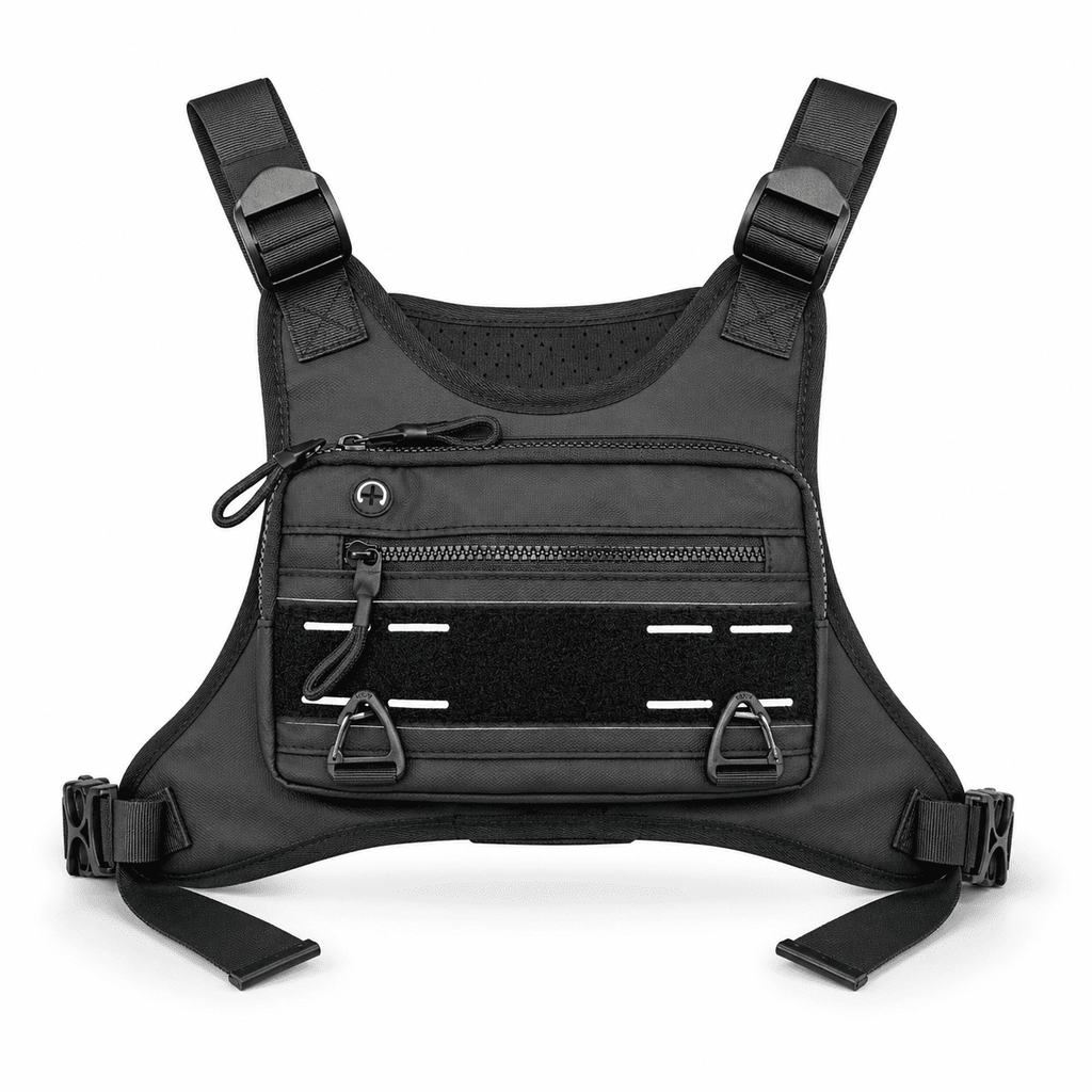 Sports Chest Bag for Men Water Resistant Lightweight Front Running Vest Bag With Phone Holder & Extra Storage for Workouts Cycling Black
