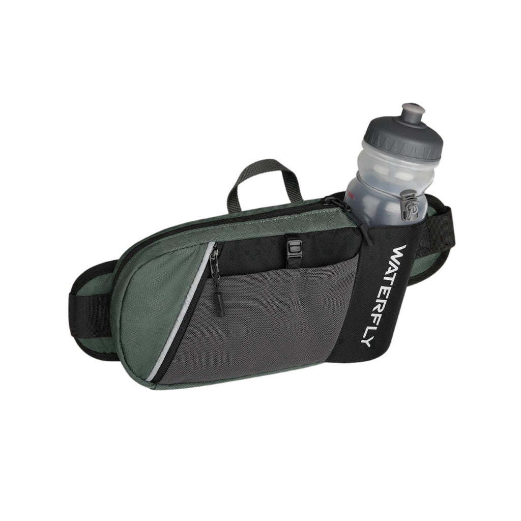 WATERFLY Unisex with Bottle Holder Running Walking Hiking Nylon Fanny Pack Waist Bag,,Blue