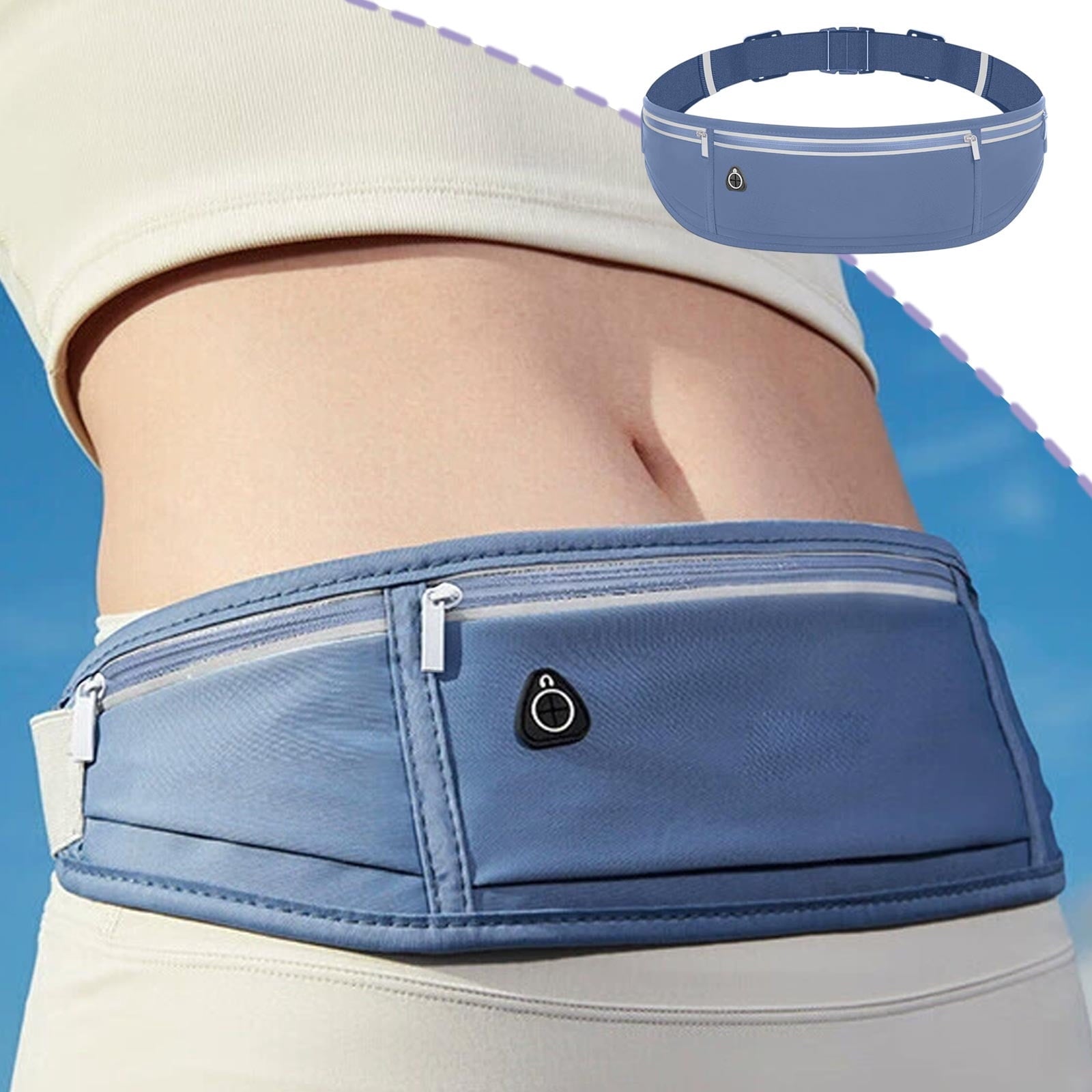 Waterproof Waist Bag Running Fanny Pack Sports Phone Pouch 18.9in with Reflective Strips Multi Pocket Adjustable Belt for Night Running Cycling Hiking Camping Gym Outdoor Sports Travel Accessories