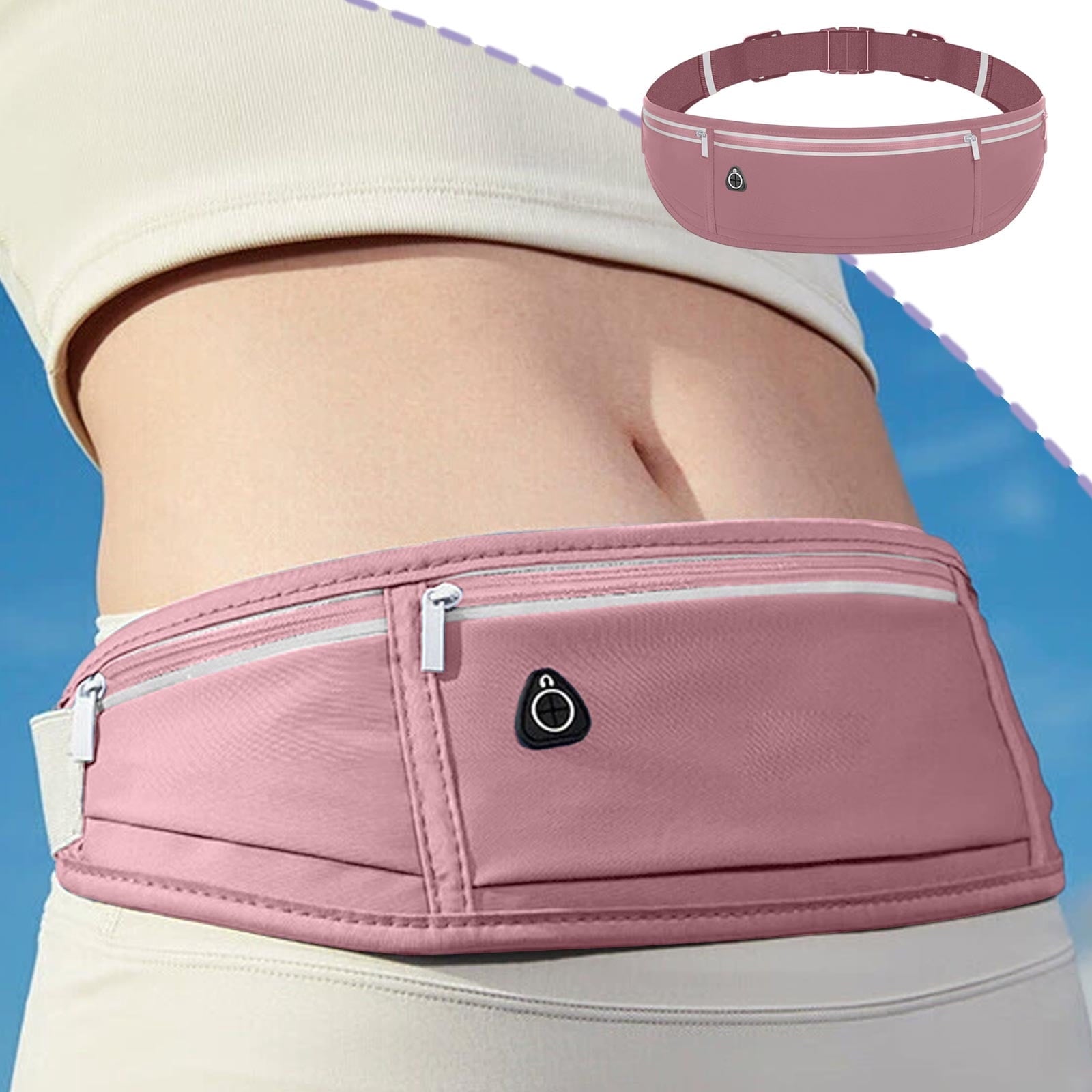 Waterproof Waist Bag Running Fanny Pack Sports Phone Pouch 18.9in with Reflective Strips Multi Pocket Adjustable Belt for Night Running Cycling Hiking Camping Gym Outdoor Sports Travel Accessories