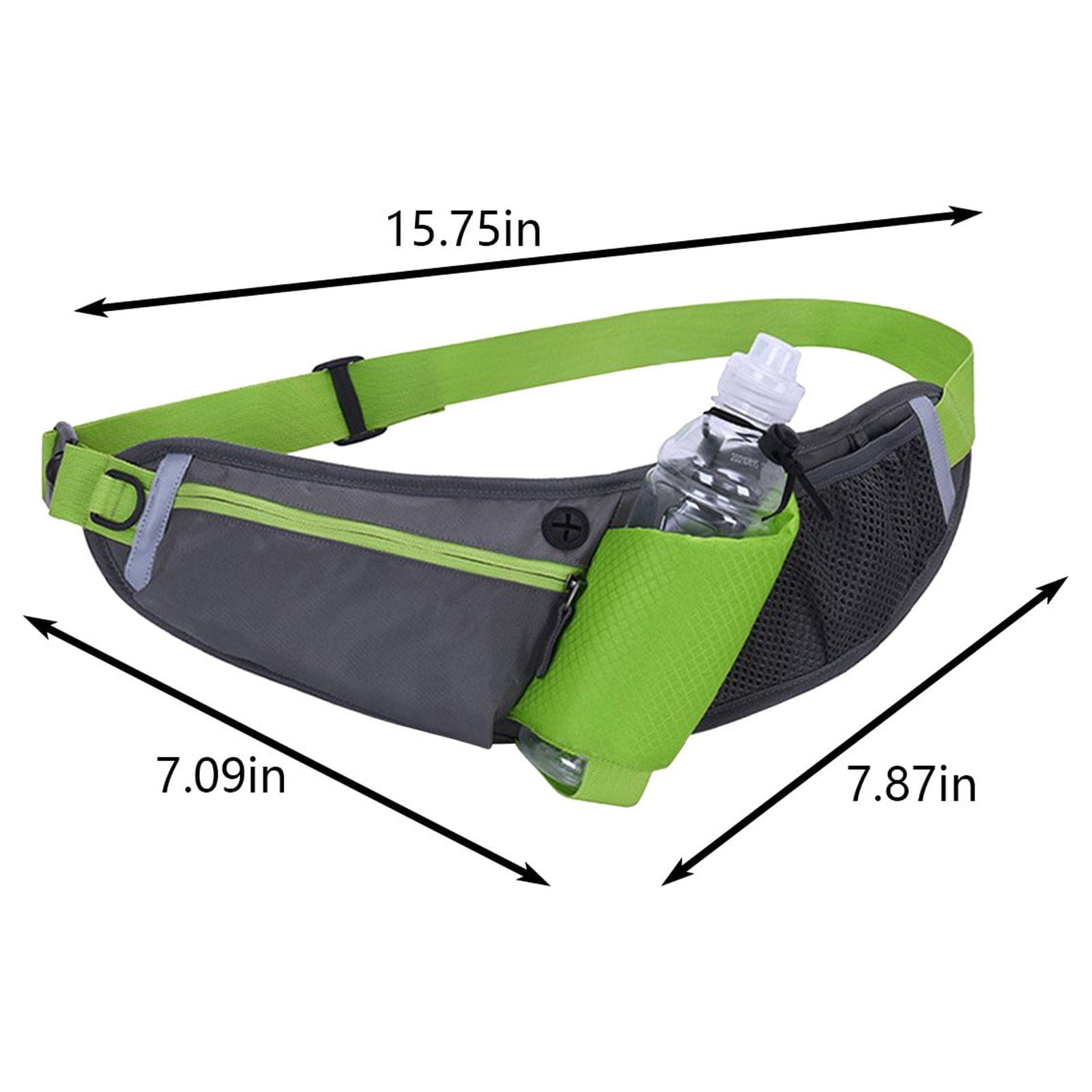 Hiroekza Running Belt with Water Bottle Sports Pack Waist Bag for Men & Women - Nylon Multifunctional Zipper Belt for Running Hiking Climbing - Adjustable Reflective Fitness Gear Accessories Black