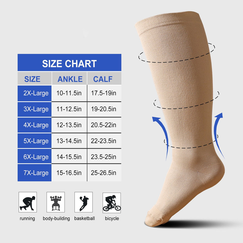 2 Pairs Wide Calf Compression Socks for Women Men AMITOFO Circulation 20-30mmHg Plus Size Knee High Support Stockings for Medical | Circulation | Nurses | Running | Travel, Black 4XL