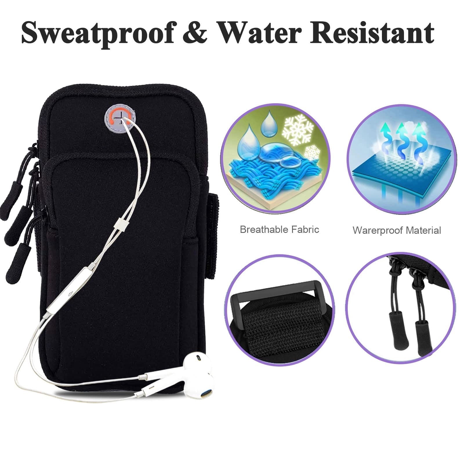 Phone Holder Running Armband | For iPhone 17/16/15/14/13/12/11 Pro Max XS XR & Galaxy S26/S25/S24/S23 Ultra | Sport Gym Hiking Pouch Bag (Black)