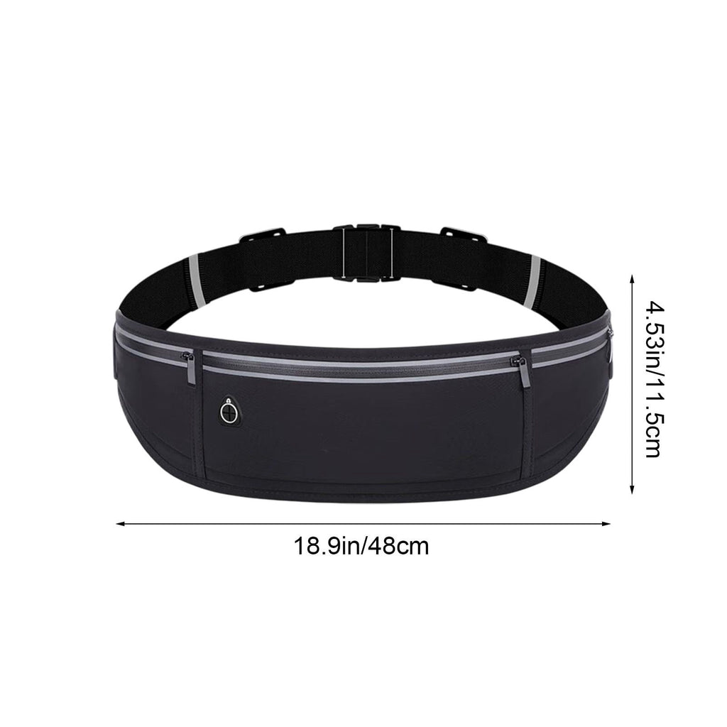 Waterproof Waist Bag Running Fanny Pack Sports Phone Pouch 18.9in with Reflective Strips Multi Pocket Adjustable Belt for Night Running Cycling Hiking Camping Gym Outdoor Sports Travel Accessories