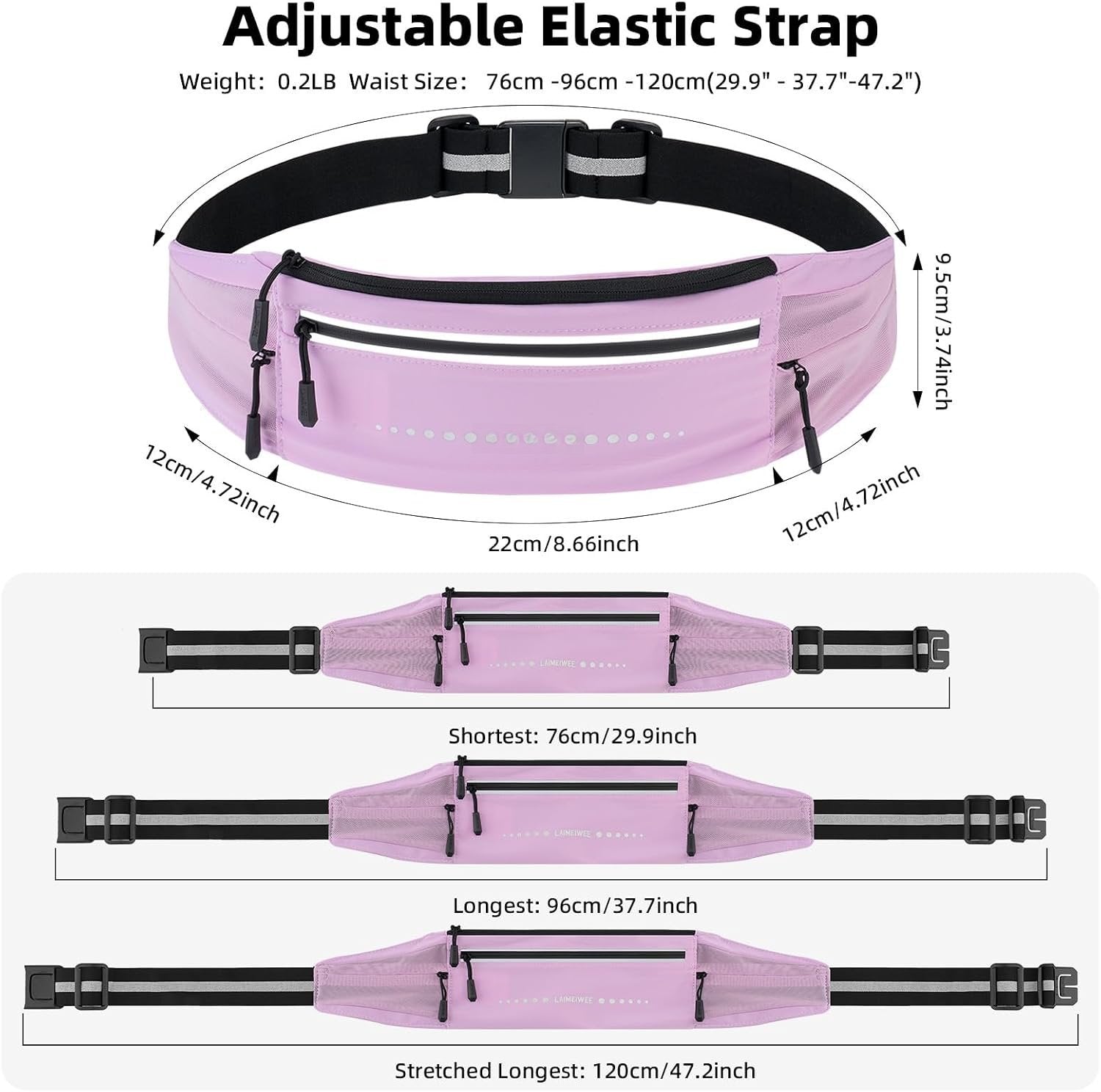 Lightweight Running Belt, Water-Resistant Pack for Women & Men, 4-Zone Organization Fits Up to 7" Phone, Reflective Strips Design for , Jogging, Hiking, Commuting