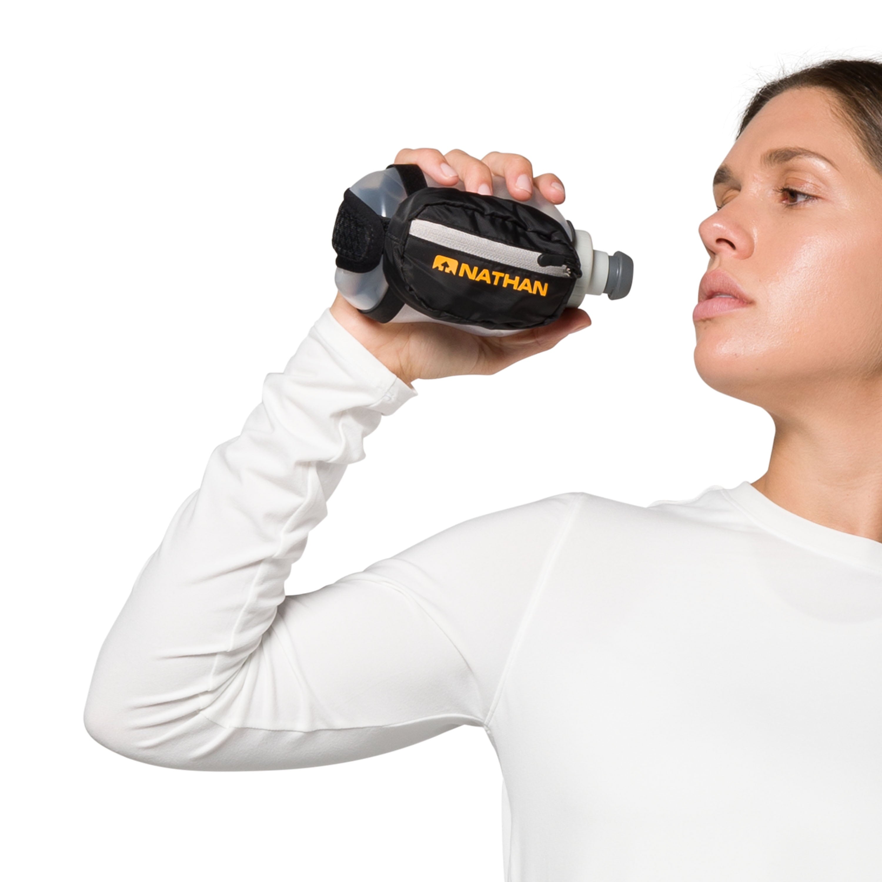 Nathan 12oz Handheld Running Bottle Holder, Black/Marigold OSFA, 1 Pack