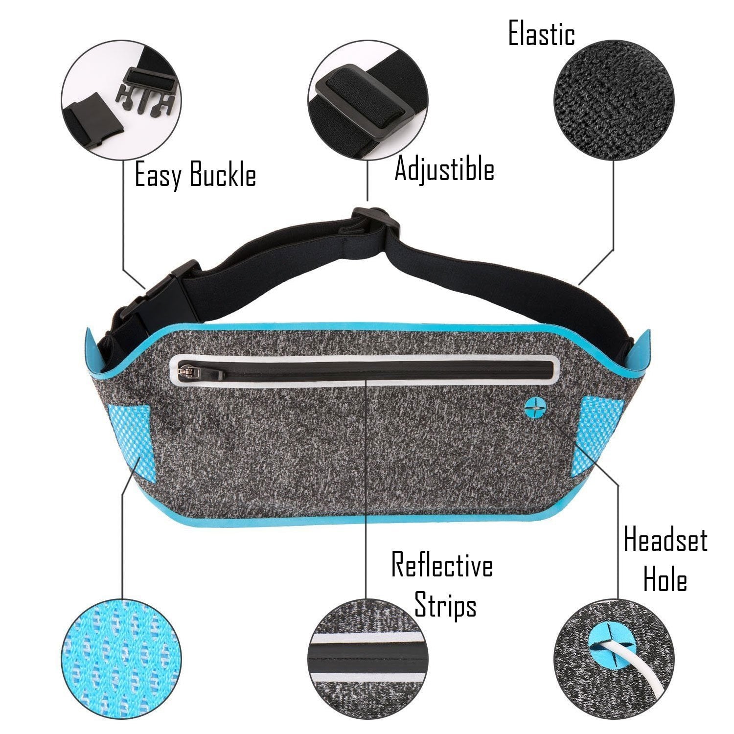 Running Waist Pack, EpicGadget(TM) Lightweight Water Resistant Reflective Runner Belt Sports Fanny Pack Adjustable Waistband (Light Blue)