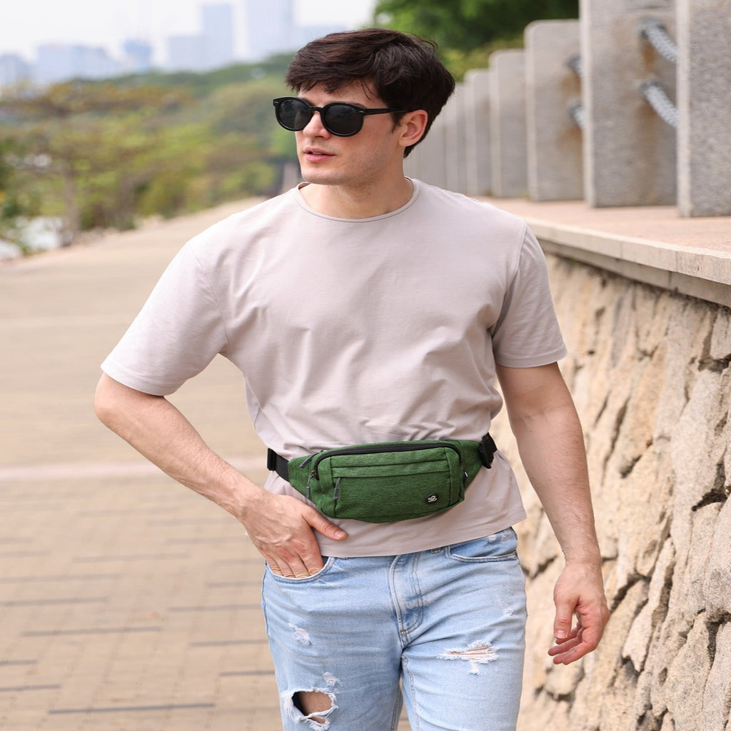 WATERFLY Unisex Lightweight Running Hiking Jogging Nylon Fanny Pack Waist Bag-Dark Blue