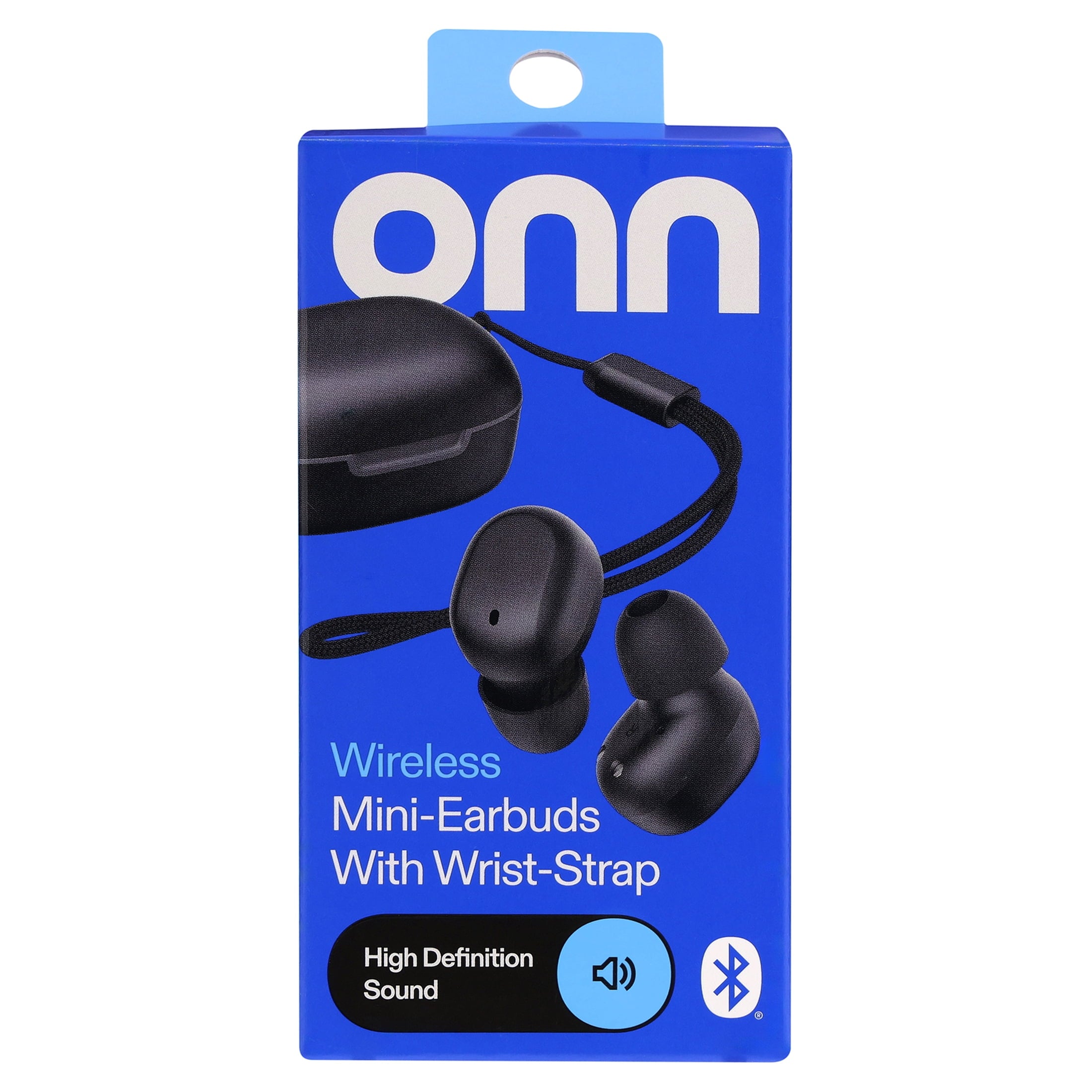 onn Wireless Mini-Earbuds with Wrist-Strap, Black
