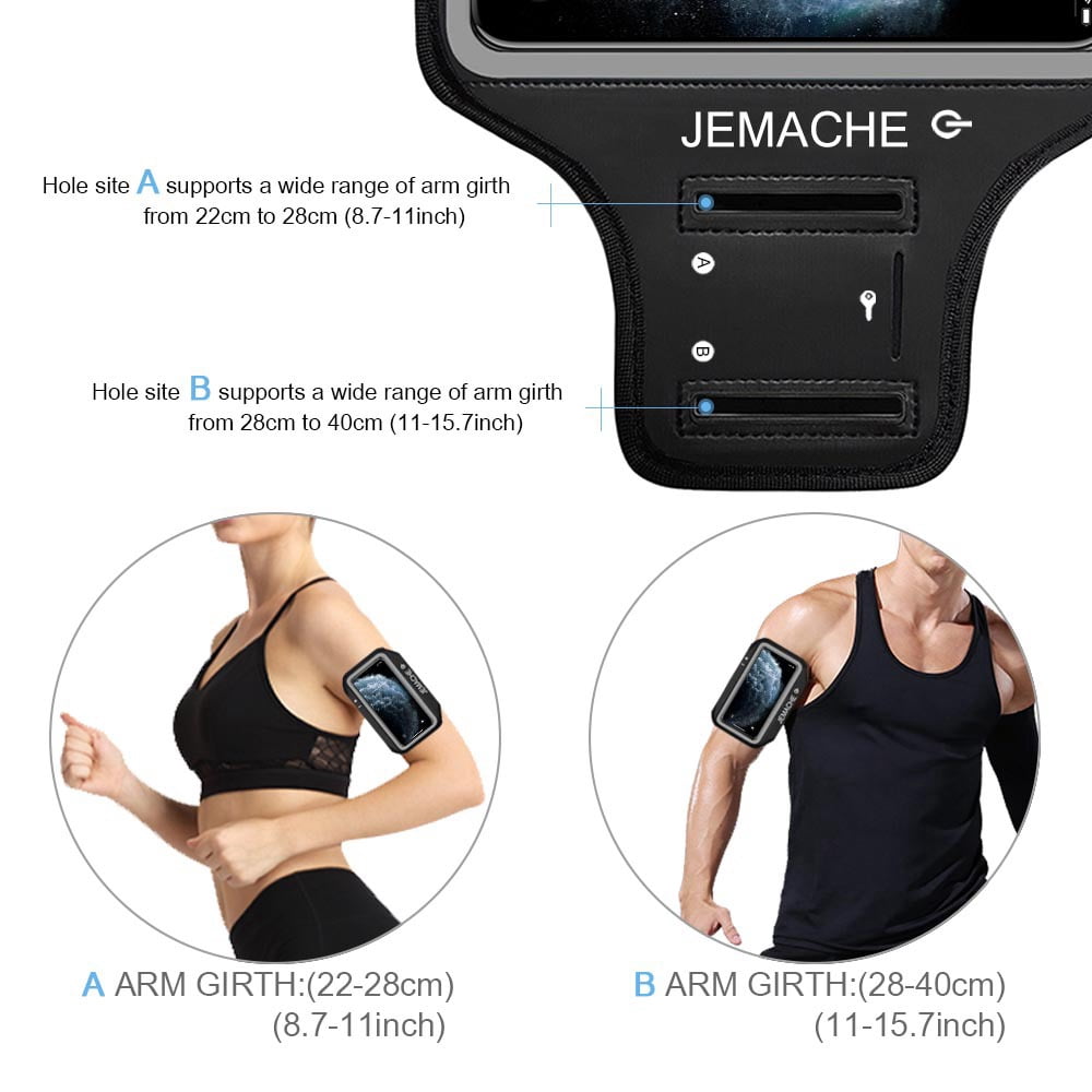 iPhone 16 15 14 13 Pro Armband, JEMACHE Water Resistant Gym Running Workouts Arm Band for iPhone 11 12 13 14 15 16, 11/12/13/14/15/16 Pro