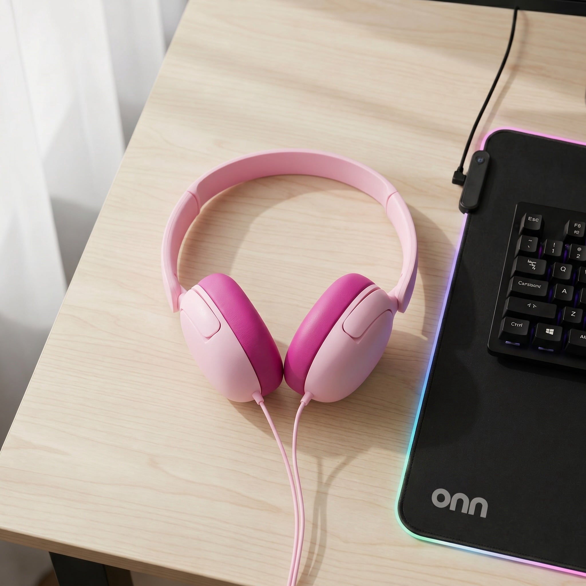 onn On-Ear Headphones with 3.5 mm Connector, Pink