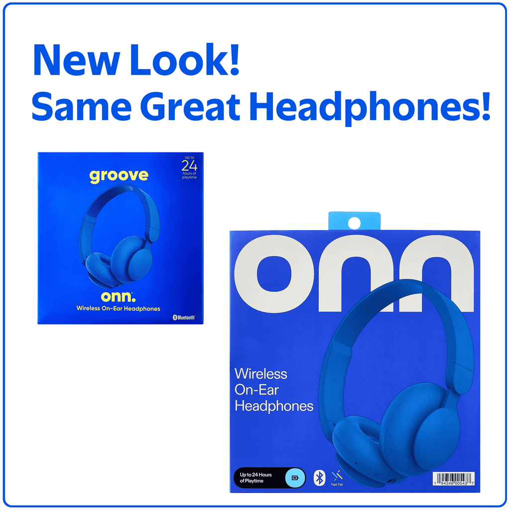 Onn Blue Bluetooth Headphones with Built-in Mic and 24-Hour Playtime