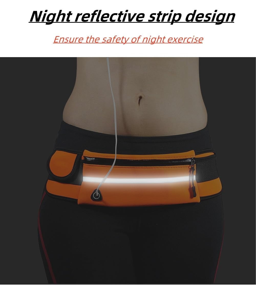 Anti Theft Running Waist Belt, Invisible Pouch for Phone, Reflective Strip & Headphone Jack, Adjustable Waist Pack for Cycling, Travel, and Fitness
