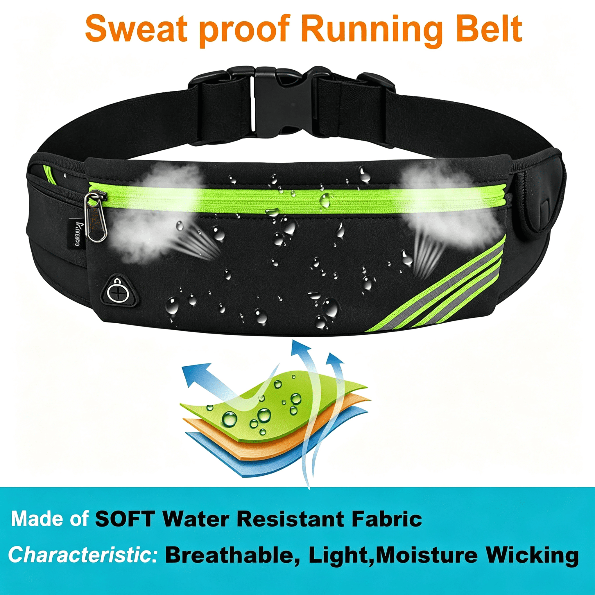 AOMRCOL Slim Running Belt Fanny Pack Phone Holder Money Belt Women and Men | Waist Pack Bag for Hiking Cycling Workout Travelling, Reflective Runners Belt Jogging Pouch, Sport Gear Accessories