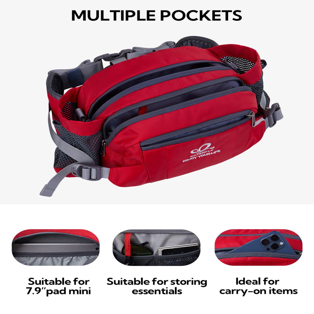 WATERFLY Unisex Large Capacity Hiking with Bottle Holder Nylon Fanny Pack Waist Bag,Gray