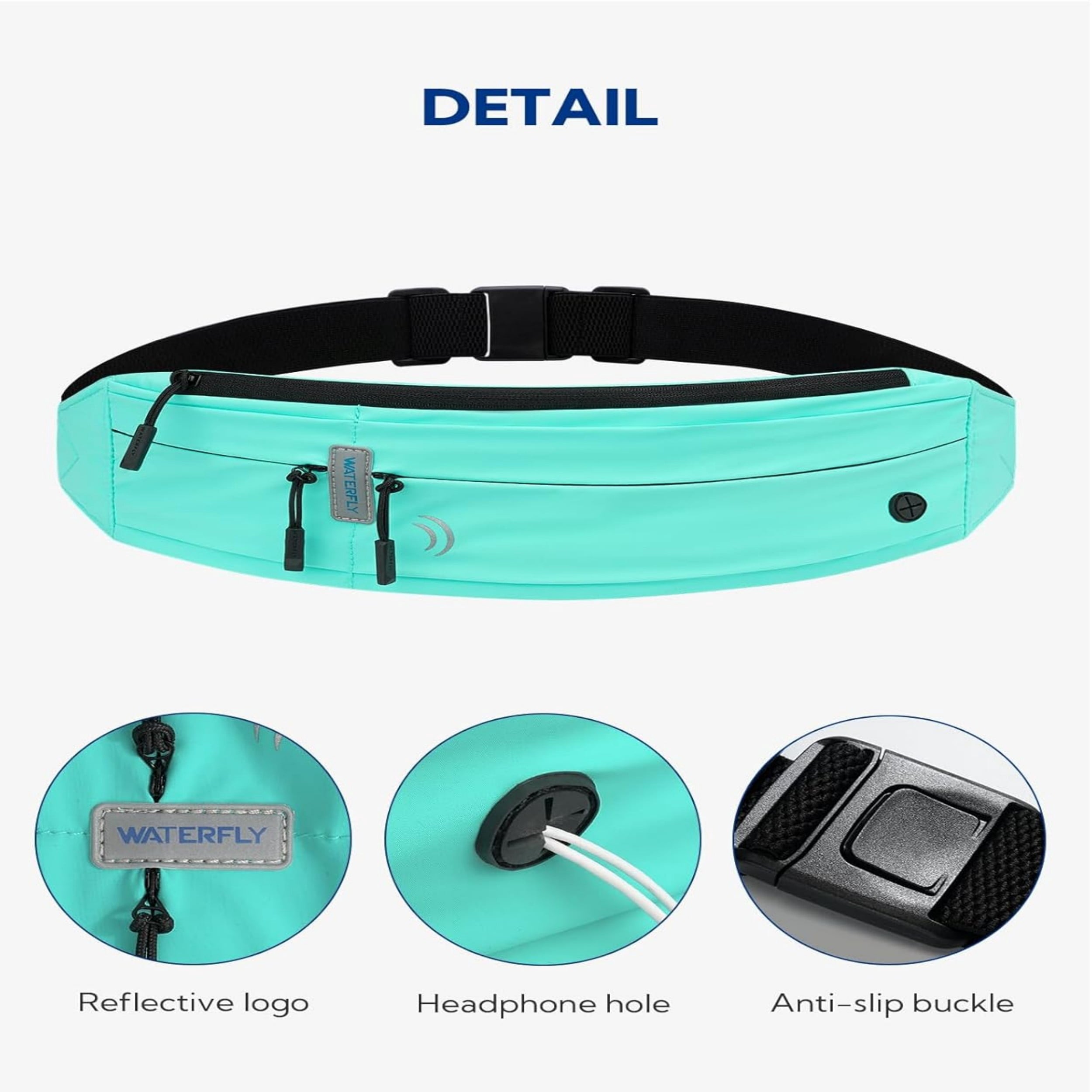 WATERFLY Unisex Adjustable Non-Slip Jogging Exercise Fitness Nylon Running Waist Belt,Black