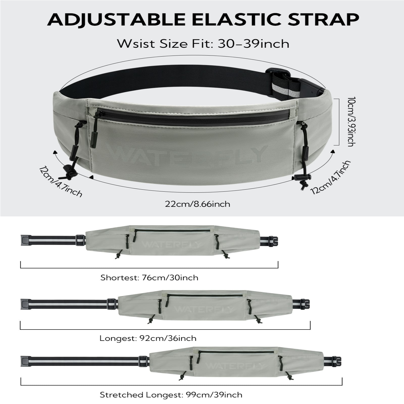 WATERFLY Unisex Adjustable Sports Jogging Fitness Nylon Running Waist Belt Band,Black