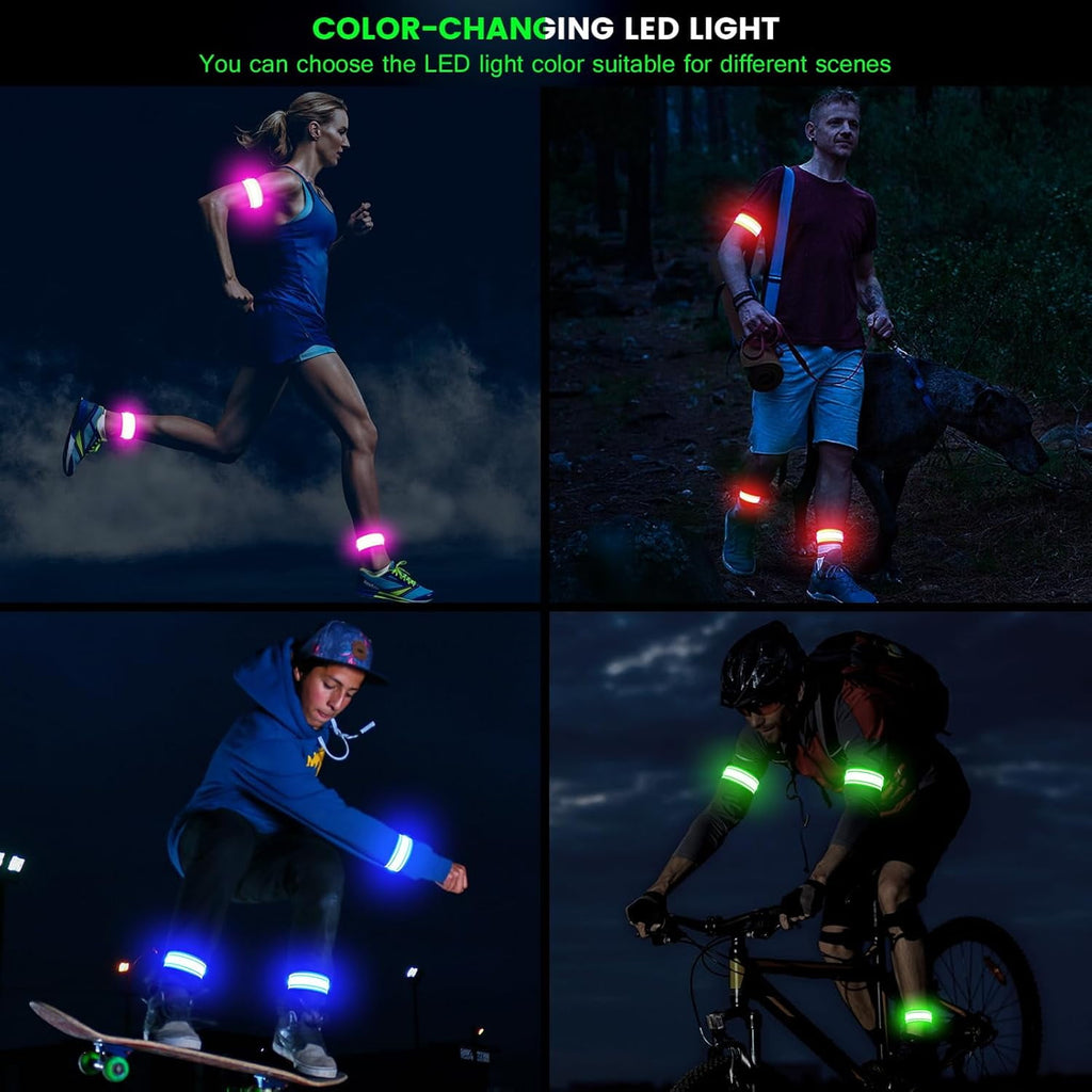 Light Up LED Armband for Running Walking at Night,Reflective Arm Bands for Runners,Rechargeable Jogging Lights,High Visibility Night Running Safety Gear Adjustable Running Women Men Kids - Green
