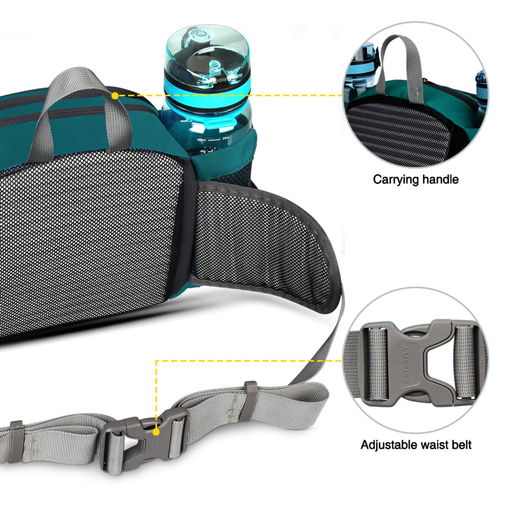 WATERFLY Unisex Large Capacity Hiking with Bottle Holder Nylon Fanny Pack Waist Bag,Gray