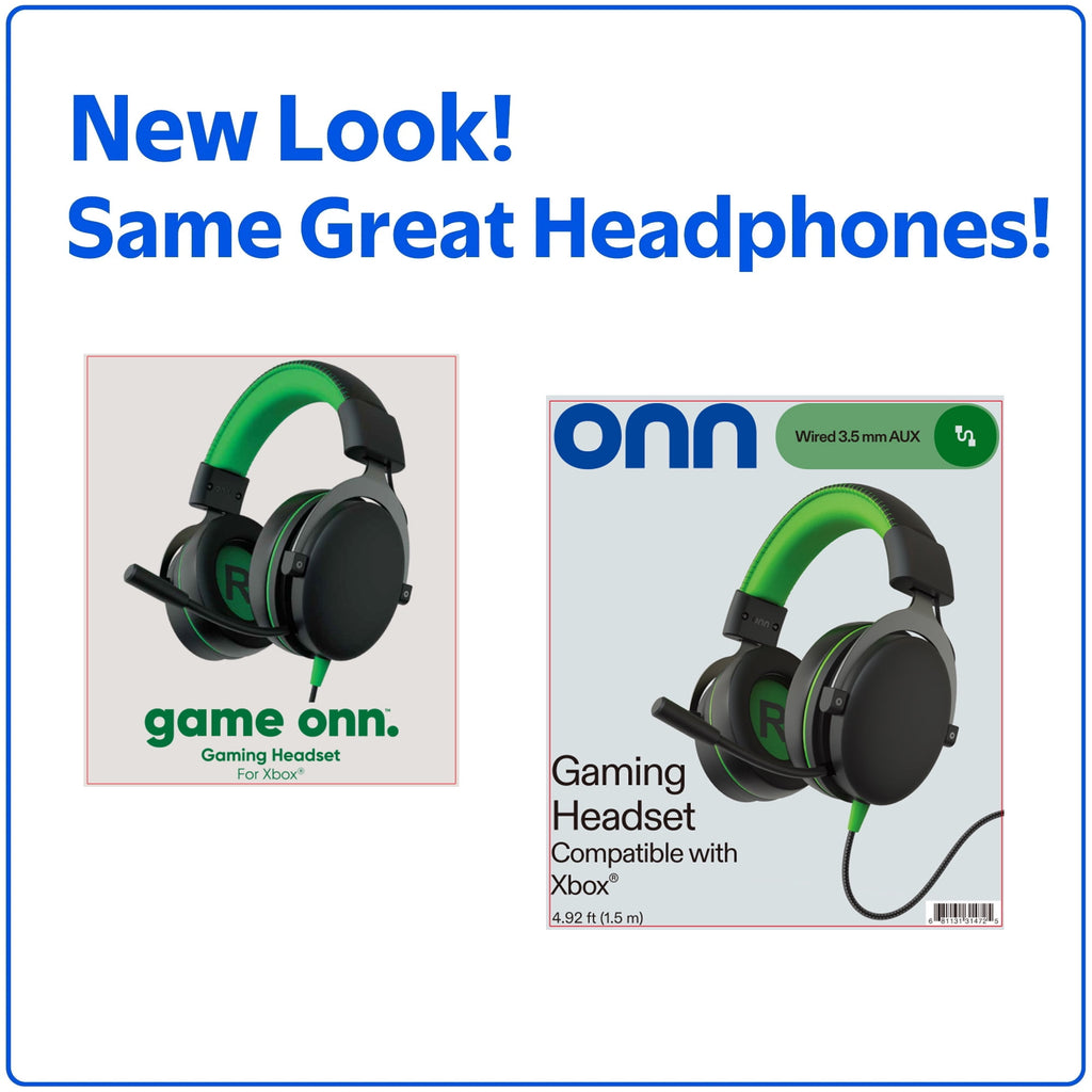onn Wired Gaming Headset Compatible with Xbox, Black and Green