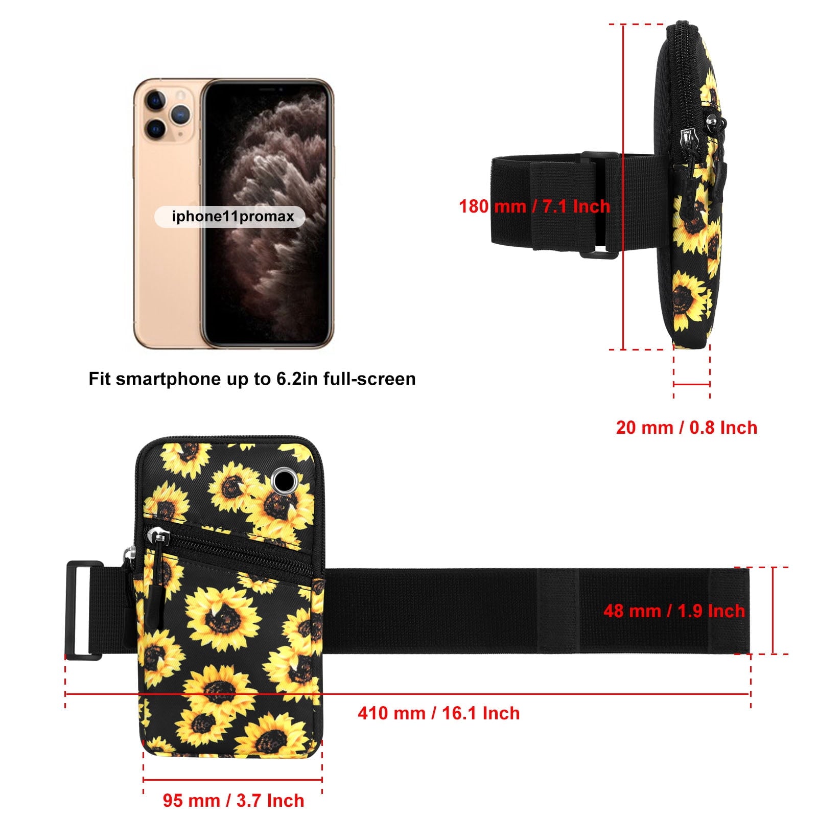 HAWEE Cell Phone Arm Bands Bag for Women Sports Running Pouch Hold Smartphone 6.28 Inches Full-screen, Colorful Flower