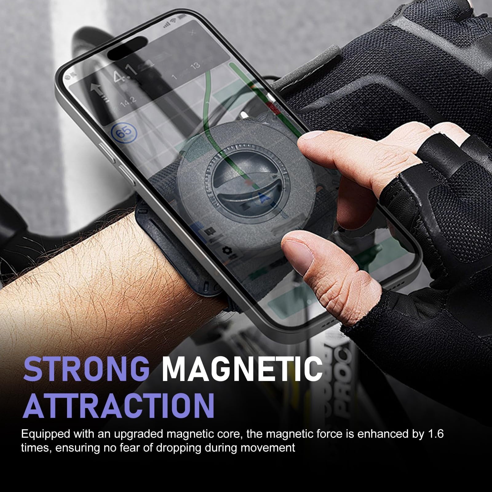 Magnetic Wristband Phone Holder for Running, Adjustable Sports Armband Cell Phone Holder, Hands-Free Phone Accessories Holder, for Biking Walking Selfies Videos Hiking Live Broadcast (Black)