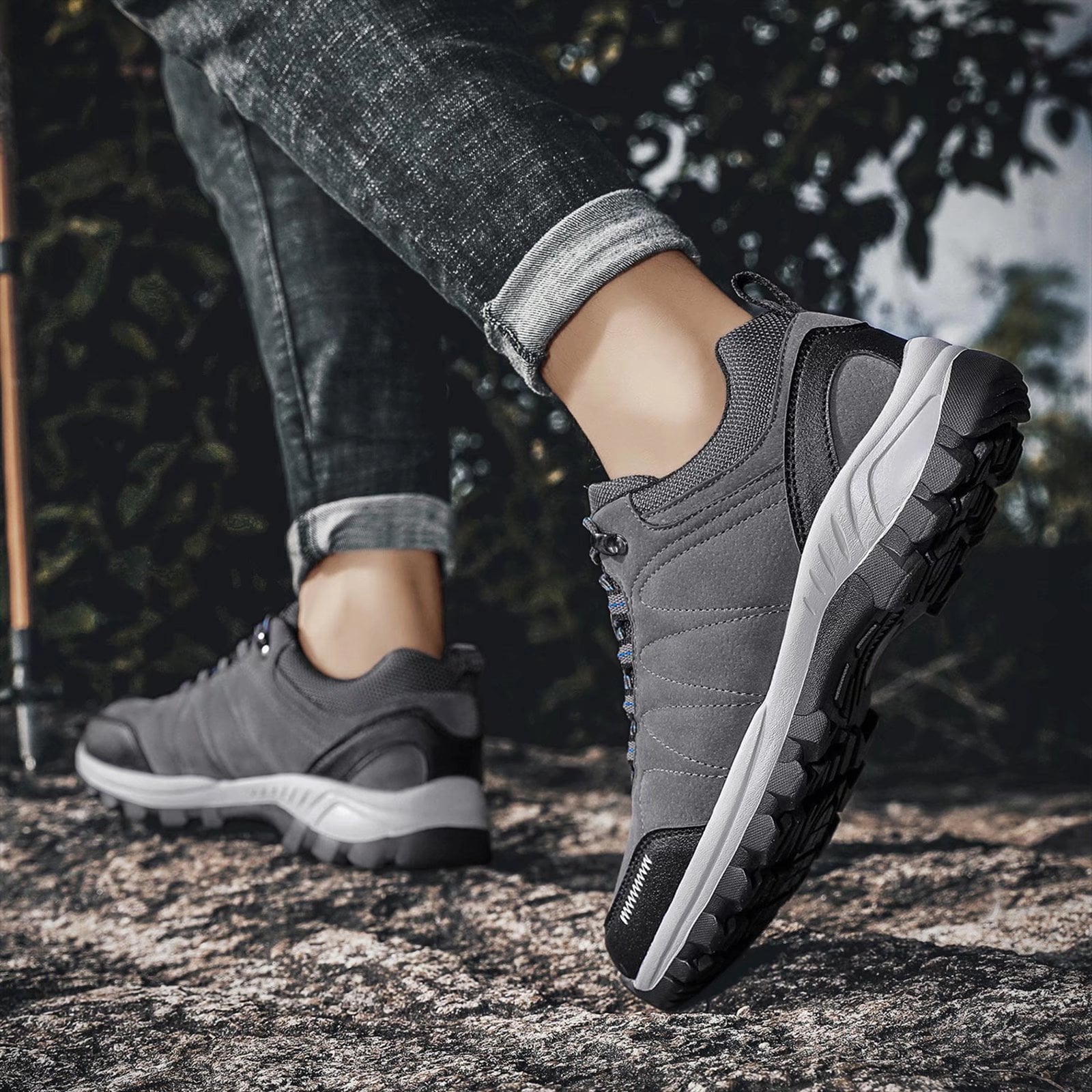 HOBIBEAR Mens Sneakers Leather Running Shoes Trainers Sneaker Casual Hiking Shoes