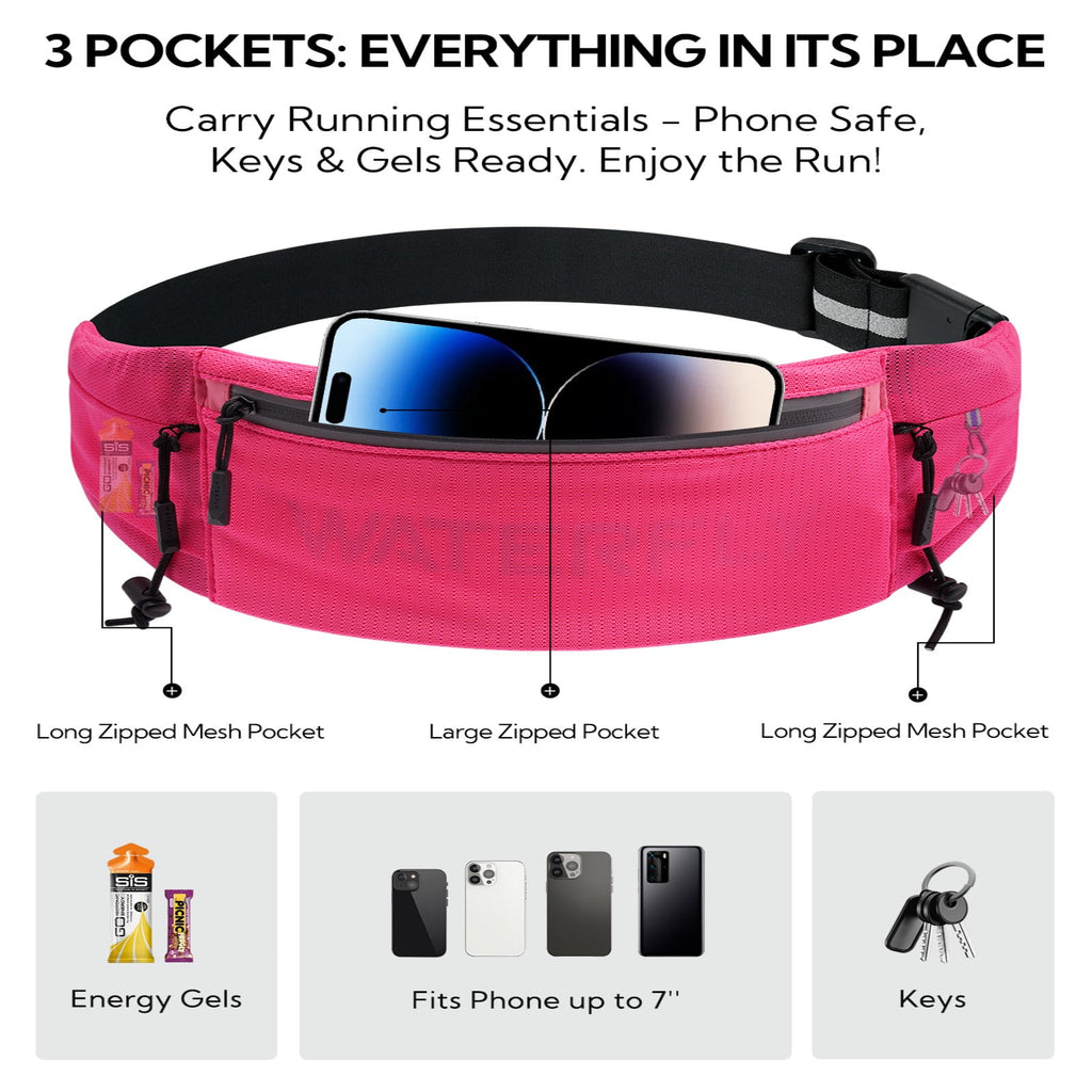 WATERFLY Unisex Adjustable Sports Jogging Fitness Nylon Running Waist Belt Band,Black