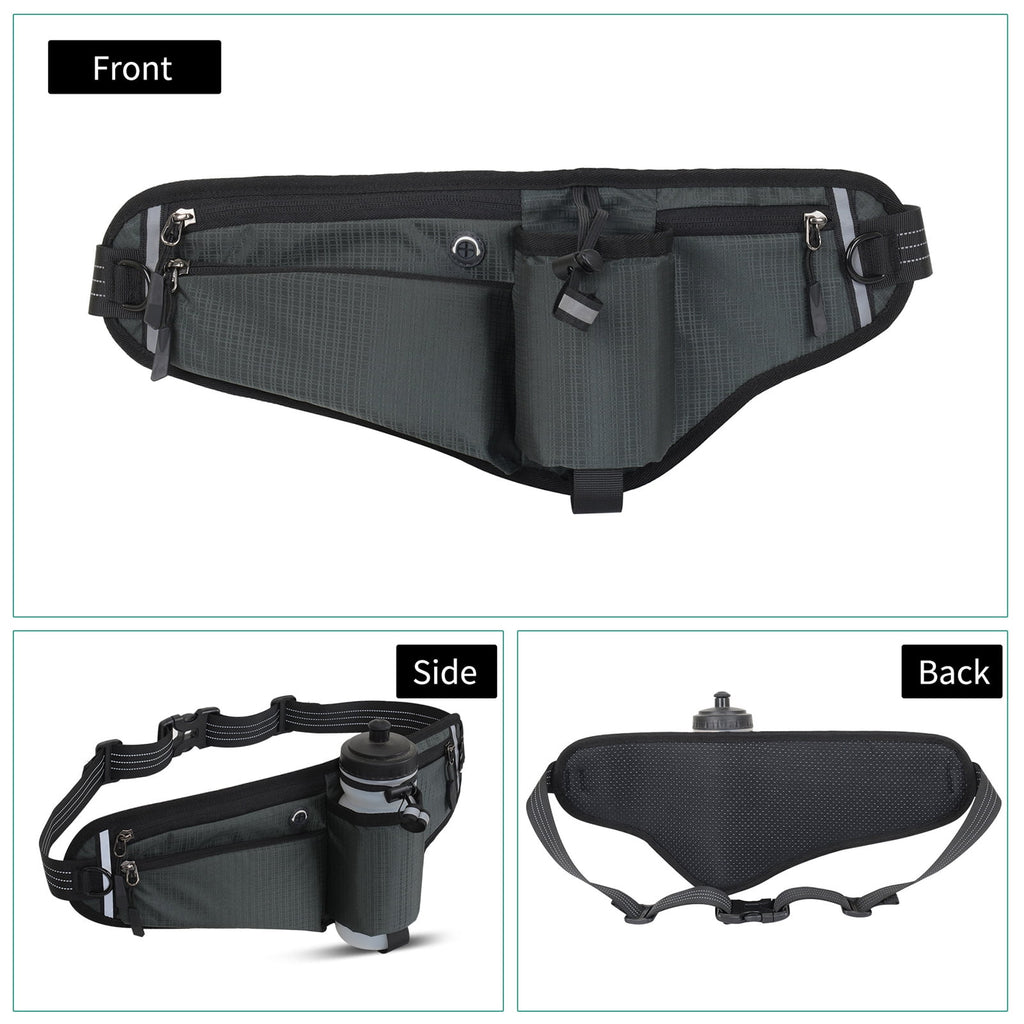 NFTIGB Running Belt Waist Pack Adjustable Hydration Bag with Water Bottle Holder for Runners Men Women, Black (10.63 inches / 27 cm)