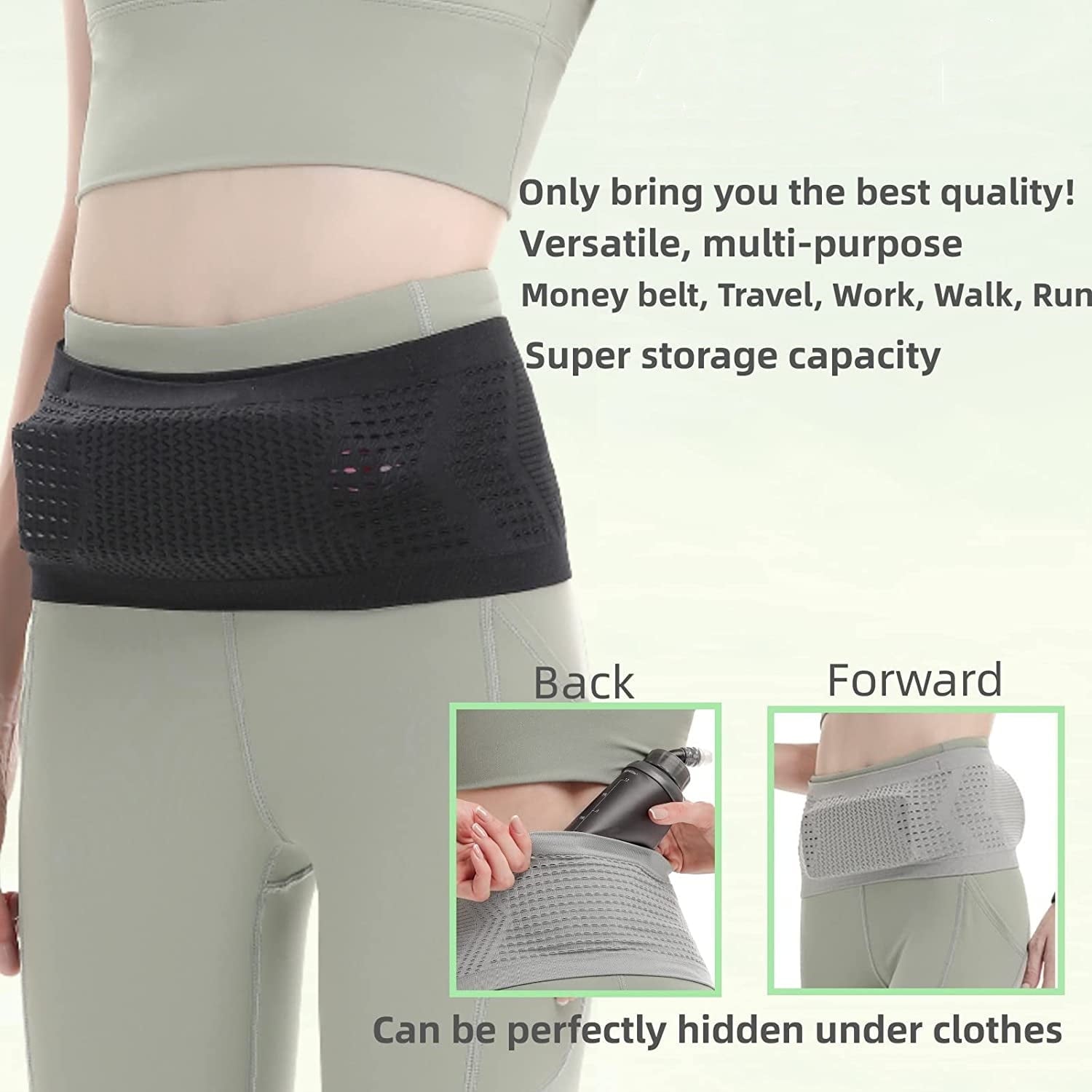 Scheam Slim Running Belt | Travel Money Belt | Waist Bag | Running Waist Pack | Slim Fanny Pack for Running | Hidden Pockets for Travel (Black, m)