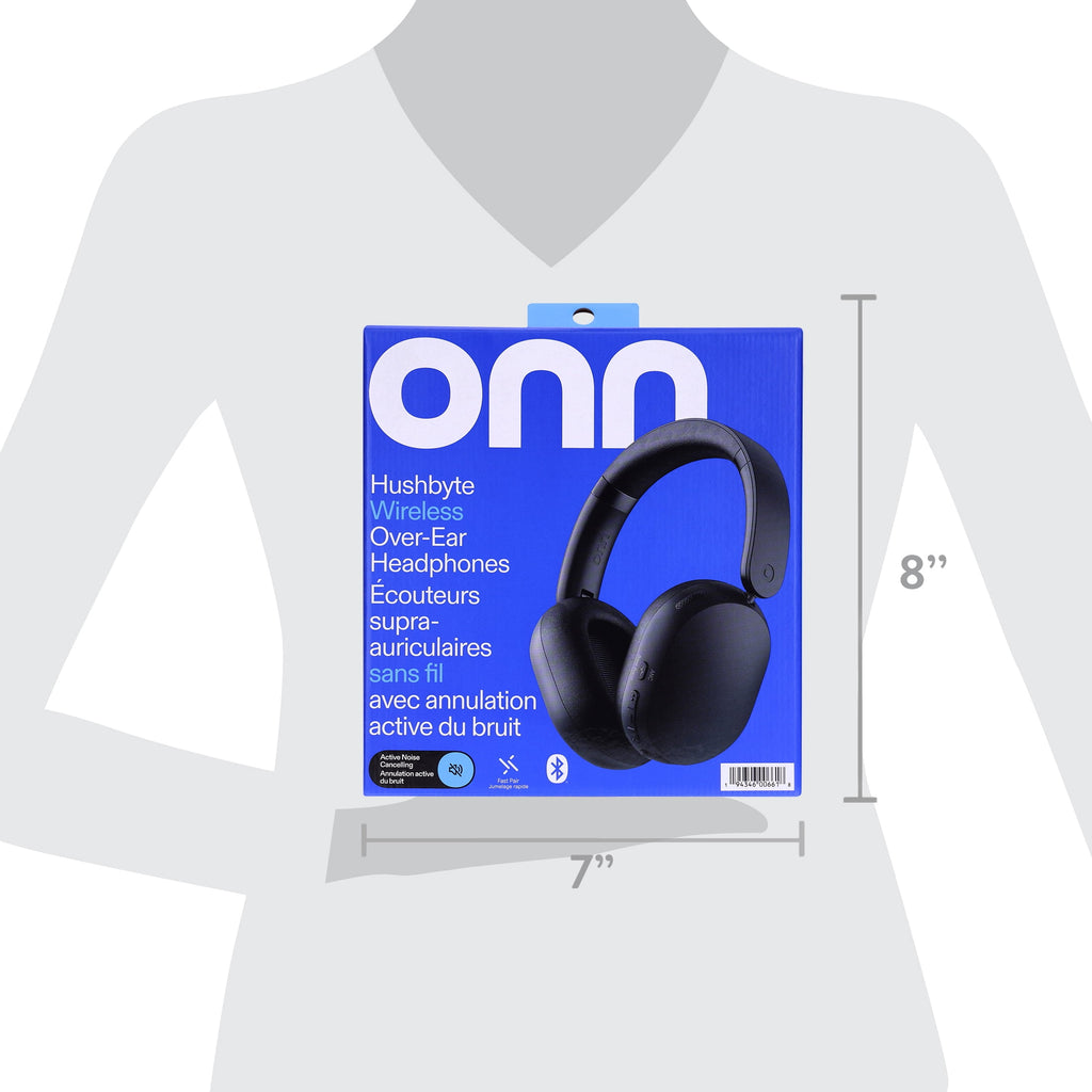 onn Hushbyte Wireless Over-Ear Headphones, Black