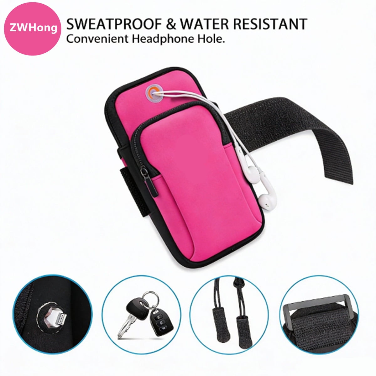 ZWHong Running Phone Holder, Universal Phone Armband for iPhone & Samsung, Workout Phone Holder with Arm Band, Secure Running Armband for Men & Women, Gym Exercise Phone Sleeve（black）