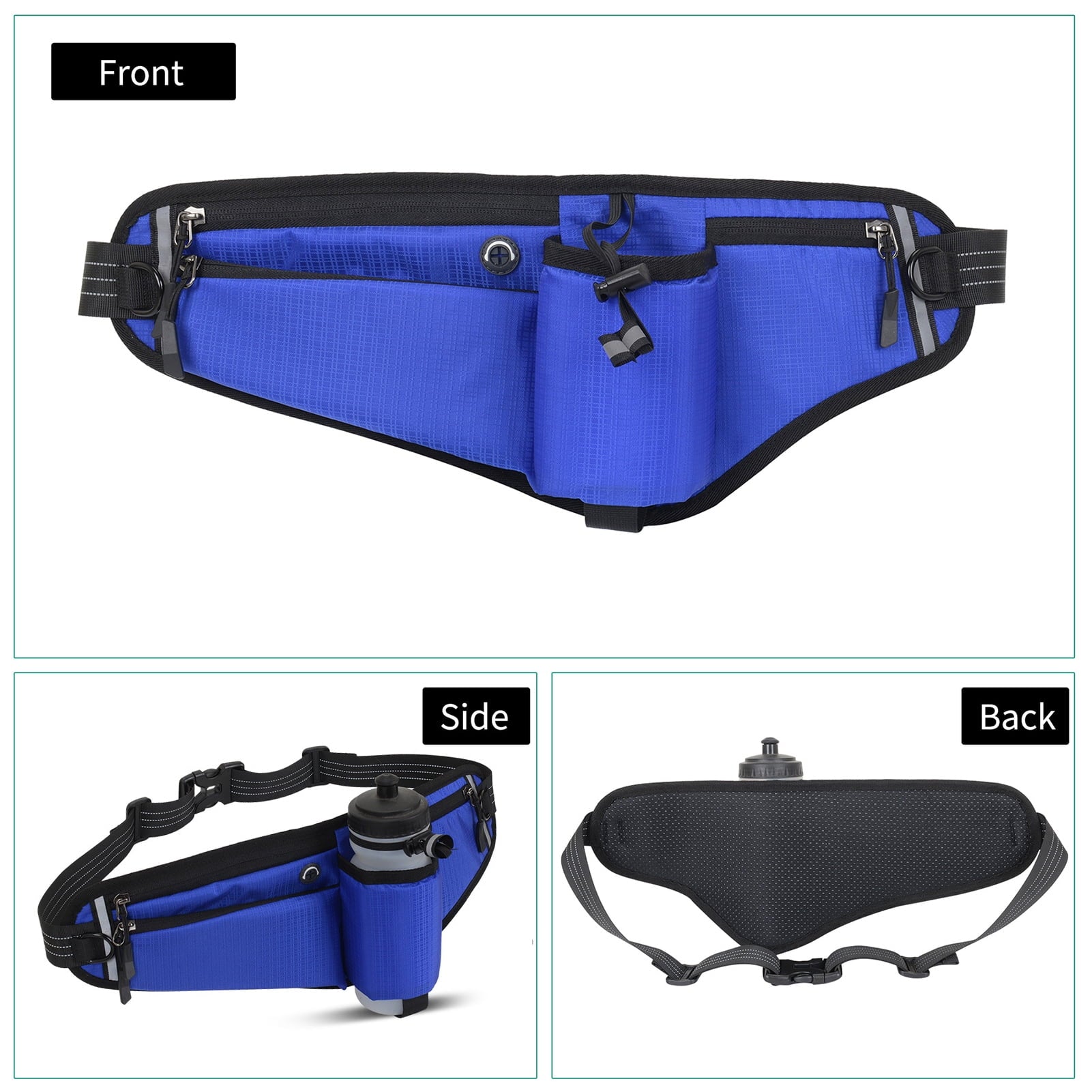 NFTIGB Running Belt Waist Pack Adjustable Hydration Bag with Water Bottle Holder for Runners Men Women, Black (10.63 inches / 27 cm)