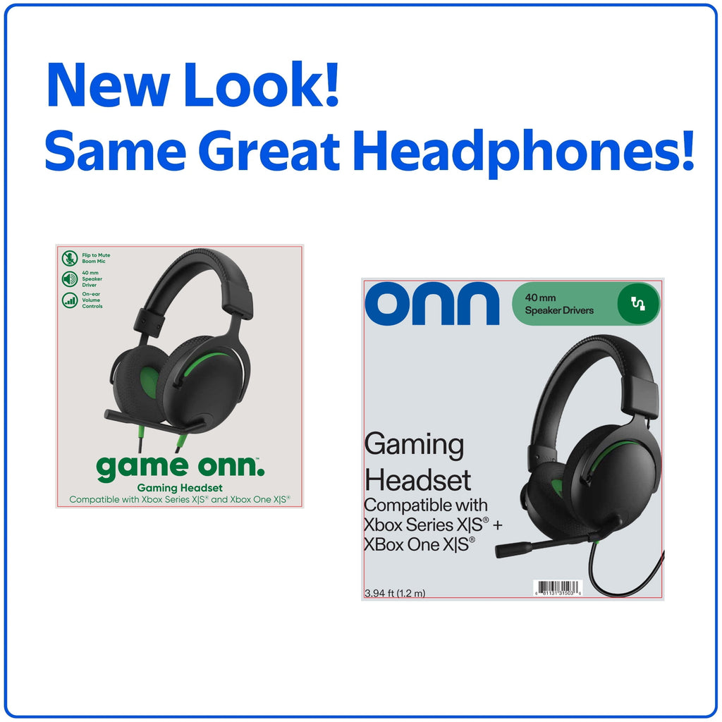 onn Wired Gaming Headset Compatible with Xbox Series X/S and Xbox One X/S, Black and Green