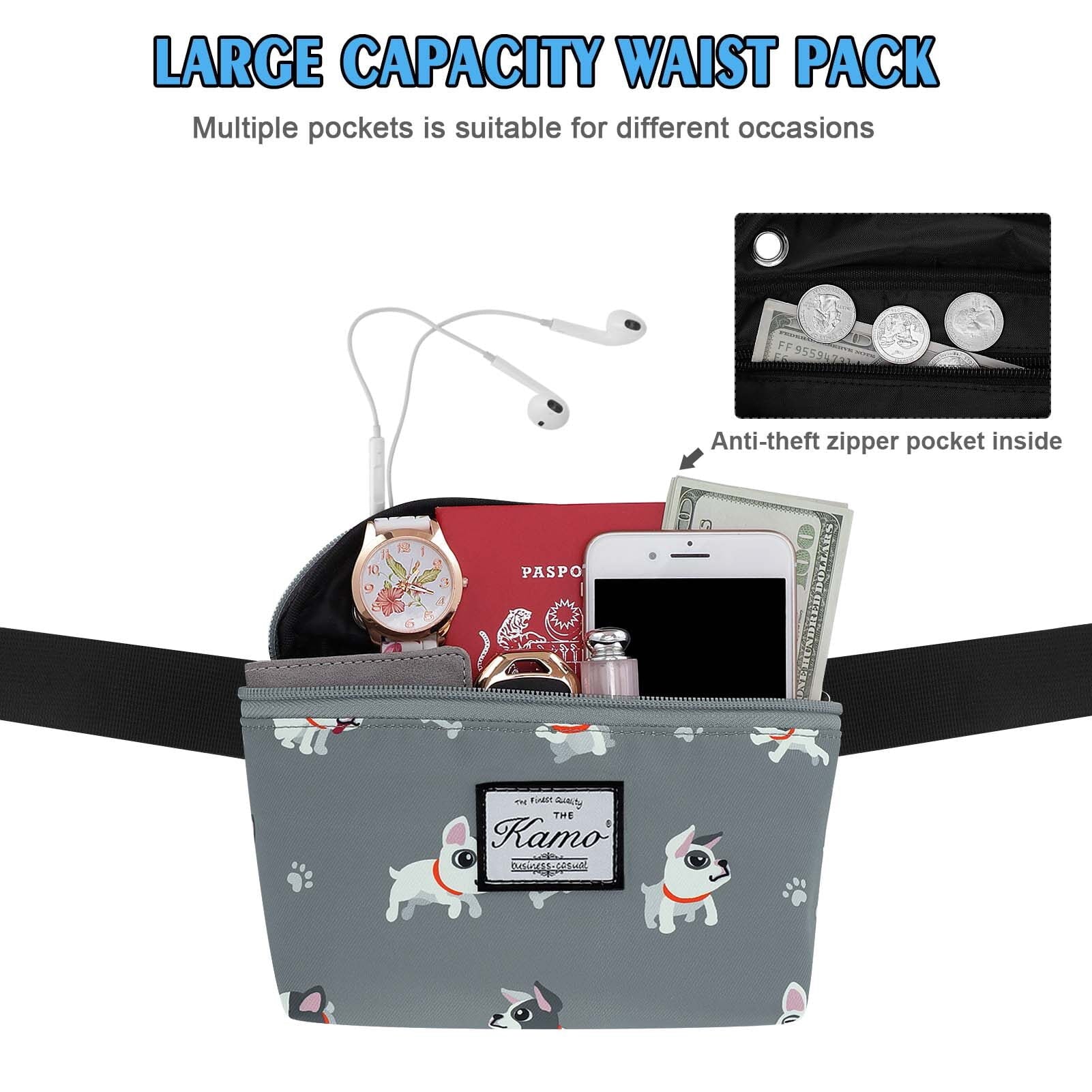 HAWEE Fanny Packs for Women - Slim Yet Spacious Waist Pack with Headphone Cord Access - Lightweight Fannie Hip Bag Great for Hiking, Walking, Biking, Running, Travel