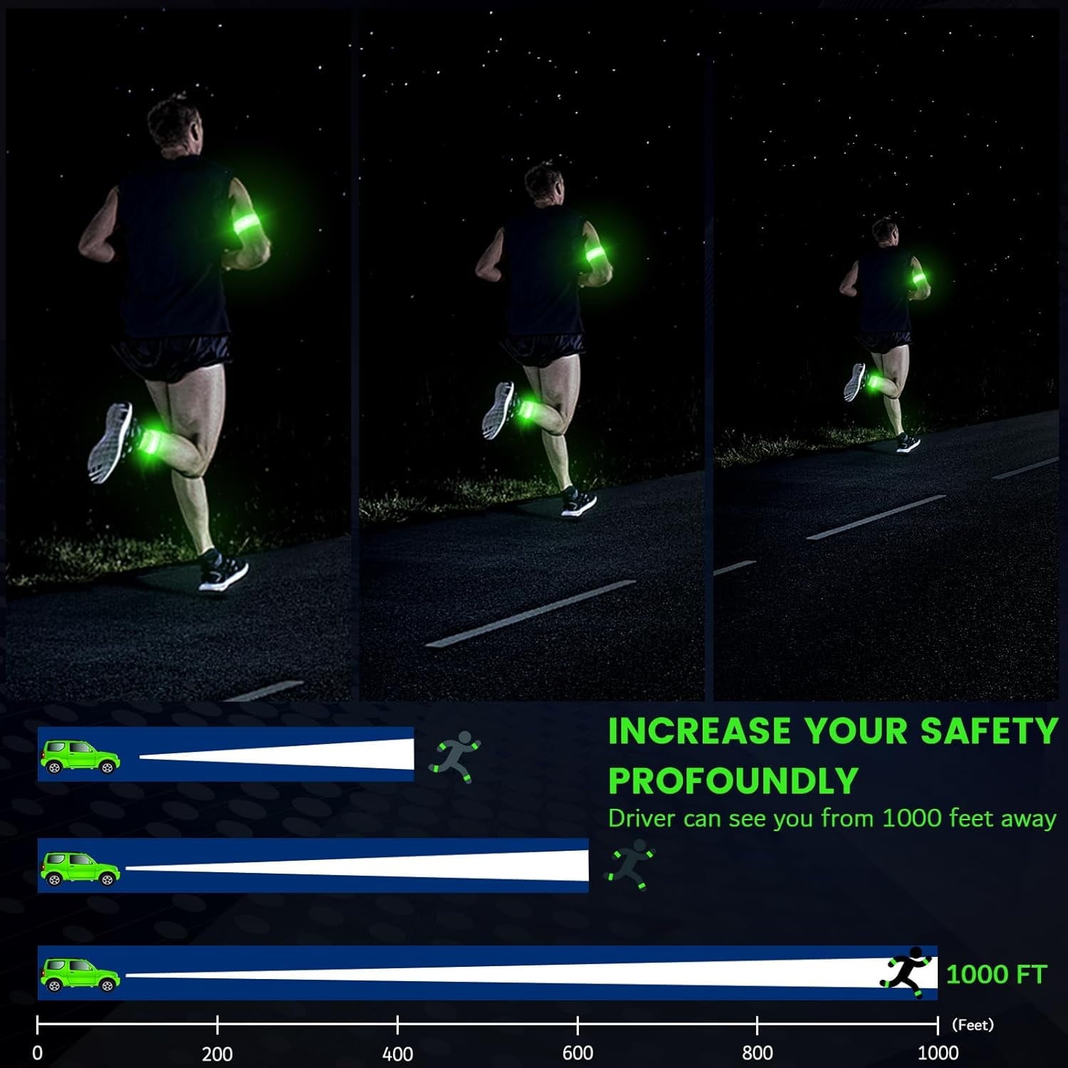 Light Up LED Armband for Running Walking at Night,Reflective Arm Bands for Runners,Rechargeable Jogging Lights,High Visibility Night Running Safety Gear Adjustable Running Women Men Kids - Green