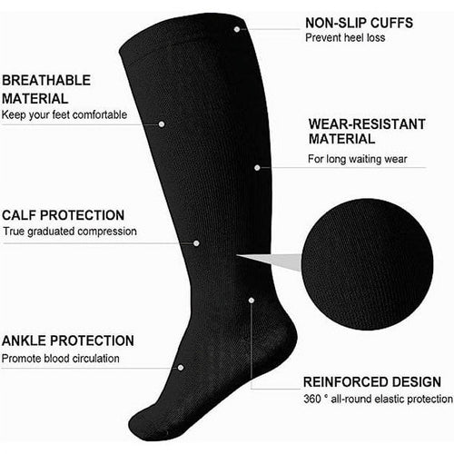 2 Pairs Wide Calf Compression Socks for Women Men AMITOFO Circulation 20-30mmHg Plus Size Knee High Support Stockings for Medical | Circulation | Nurses | Running | Travel, Black 4XL