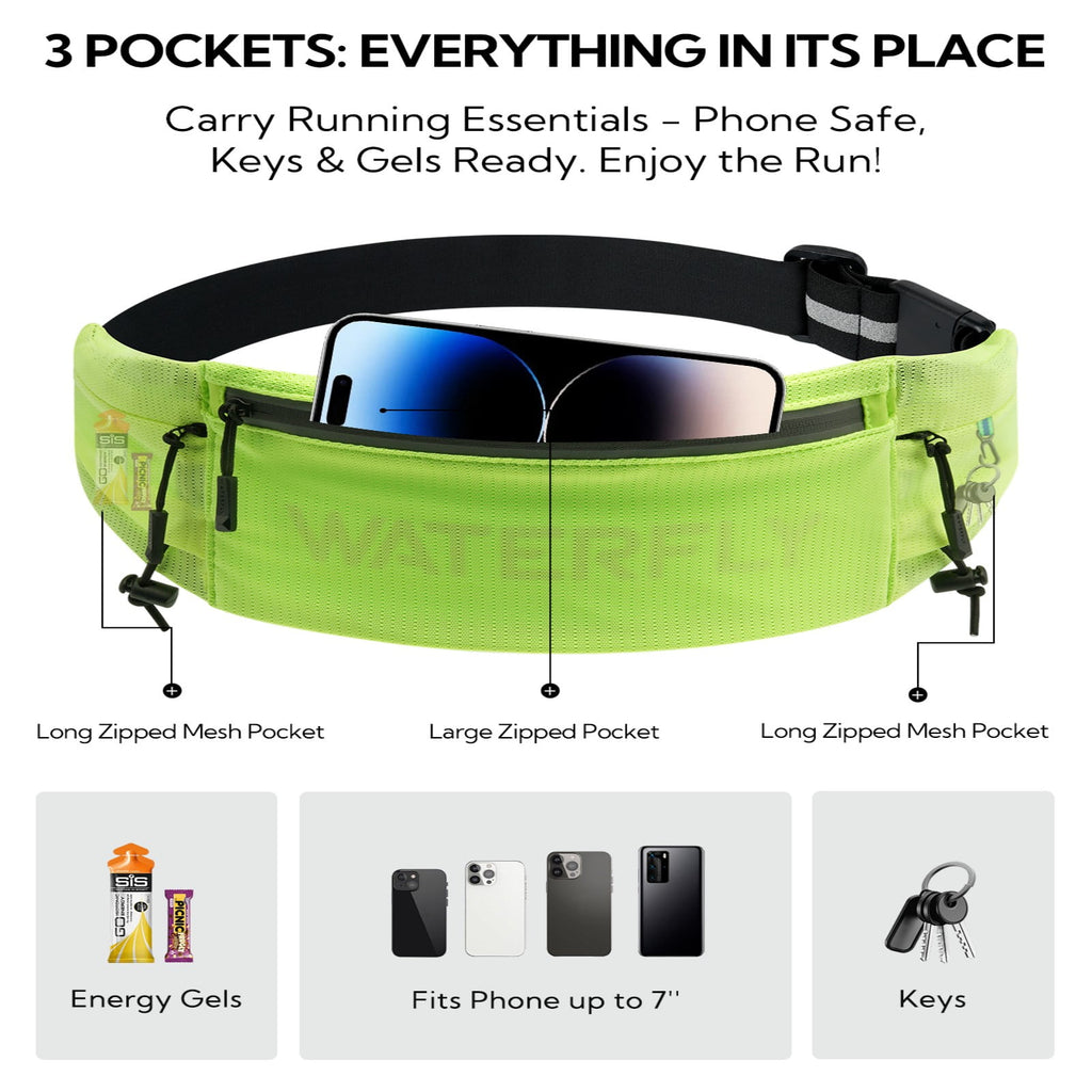 WATERFLY Unisex Adjustable Sports Jogging Fitness Nylon Running Waist Belt Band,Black