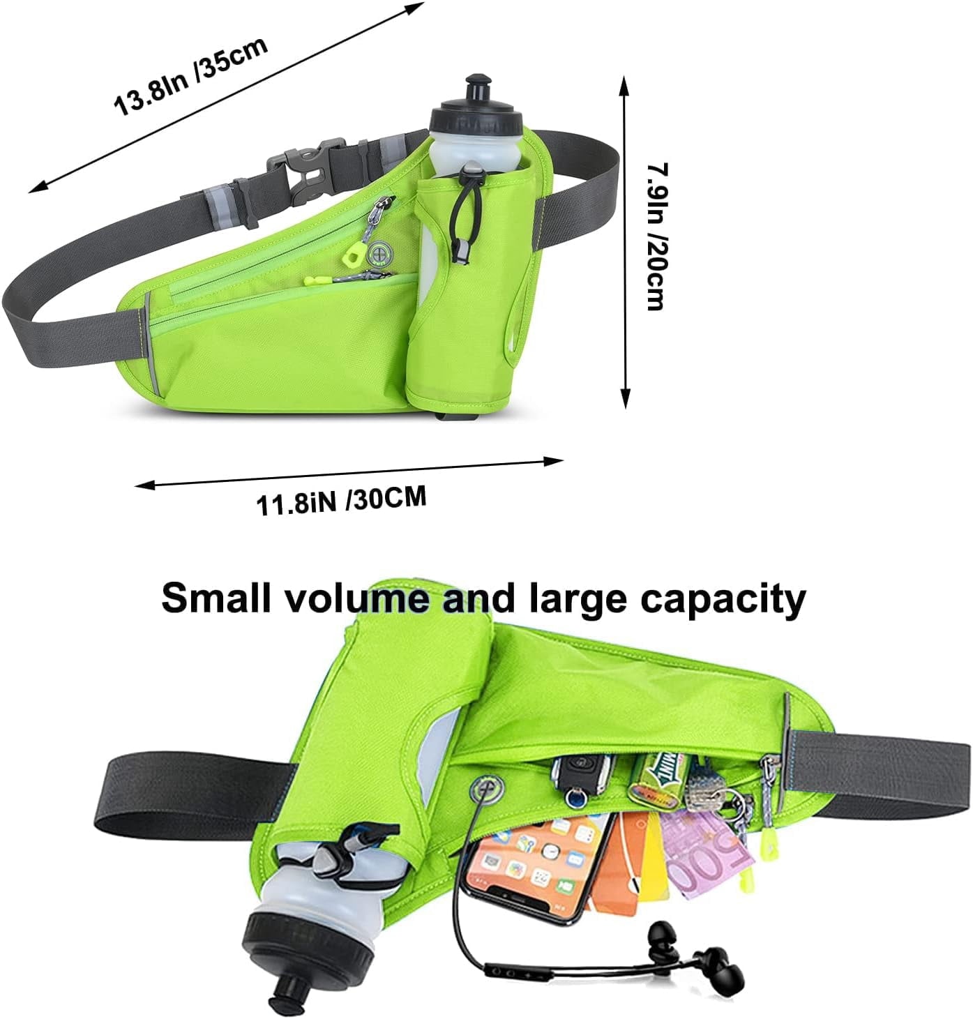 Running Belt Hydration Waist Pack with Water Bottle Holder for Men&Women Outdoor Sports (Black)