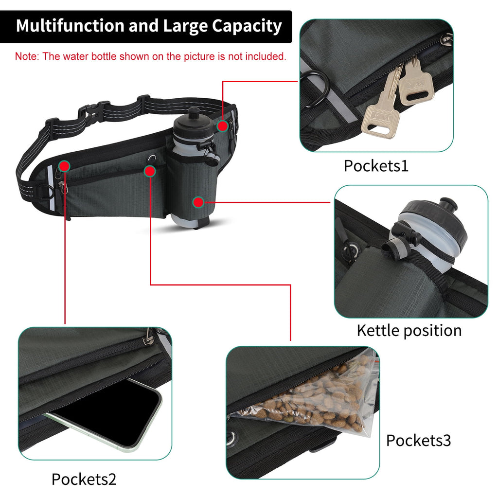 NFTIGB Running Belt Waist Pack Adjustable Hydration Bag with Water Bottle Holder for Runners Men Women, Black (10.63 inches / 27 cm)