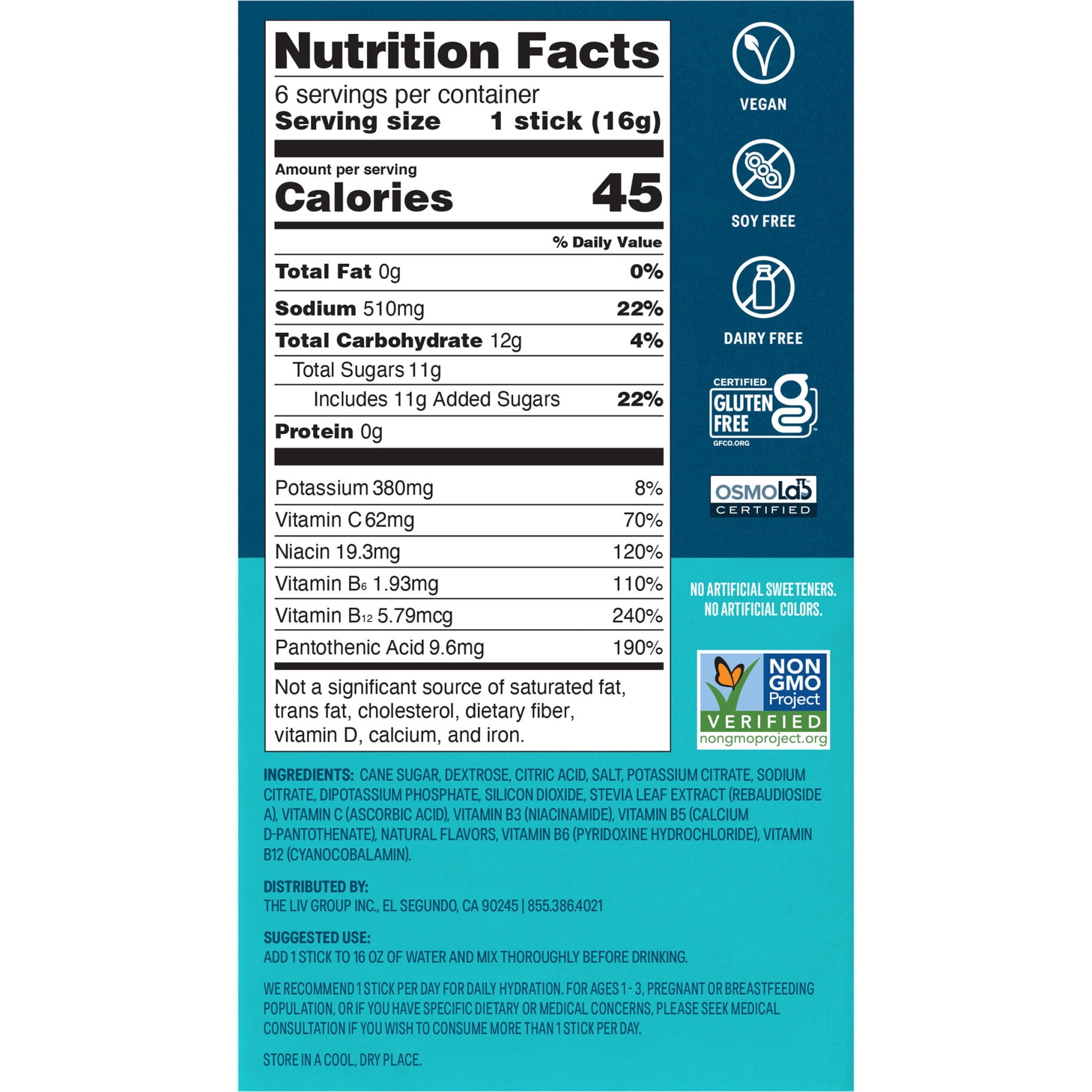 Liquid I.V.® Lemon Lime Hydration Multiplier® Powdered Electrolyte Drink Mix, 6 Count Packets