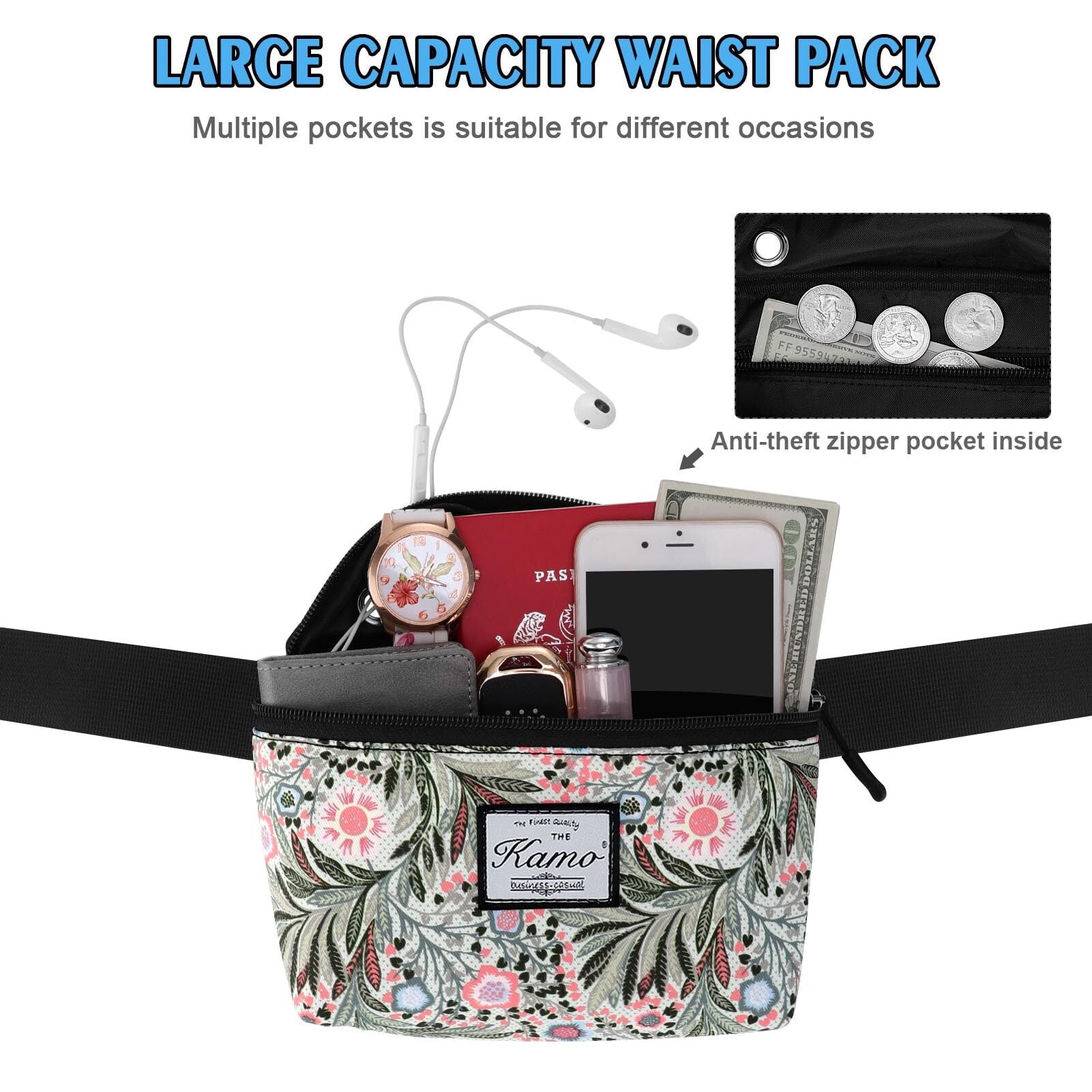 HAWEE Fanny Packs for Women - Slim Yet Spacious Waist Pack with Headphone Cord Access - Lightweight Fannie Hip Bag Great for Hiking, Walking, Biking, Running, Travel
