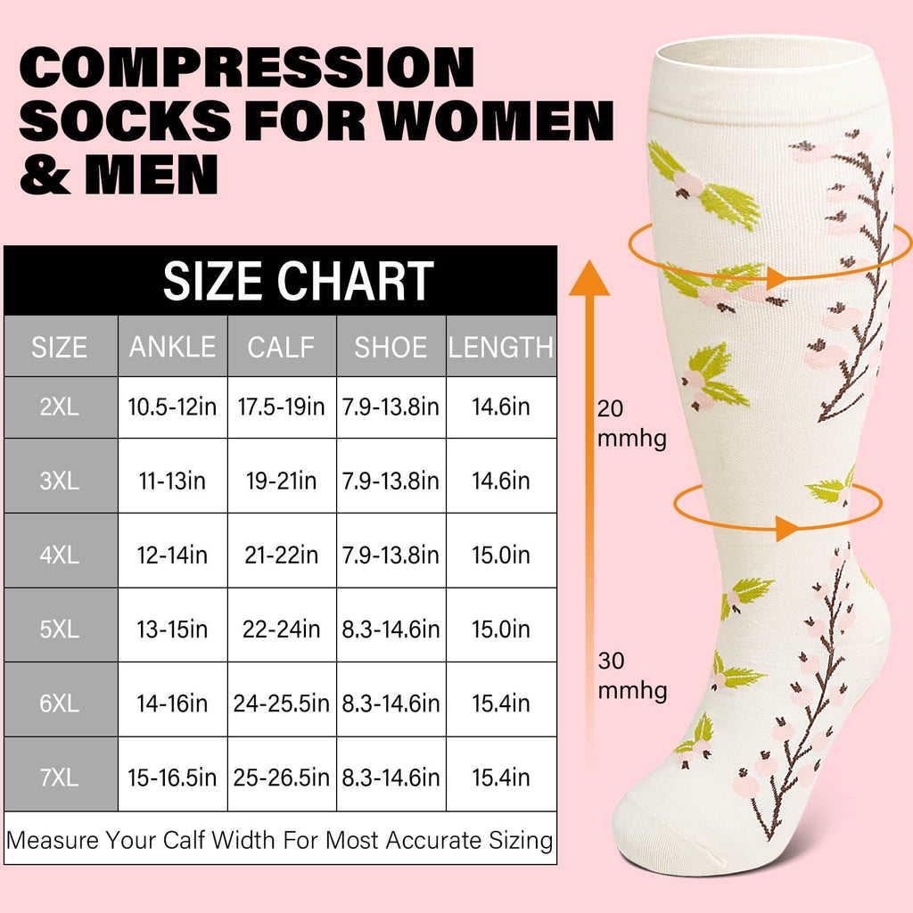 2 Pairs Wide Calf Compression Socks for Women Men AMITOFO Circulation 20-30mmHg Plus Size Knee High Support Stockings for Medical | Circulation | Nurses | Running | Travel, Black 4XL